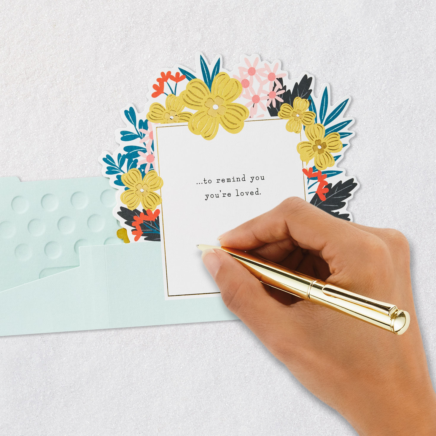 Yellow Flowers in Green Typewriter Pop Up Birthday Card Signing card image number 6