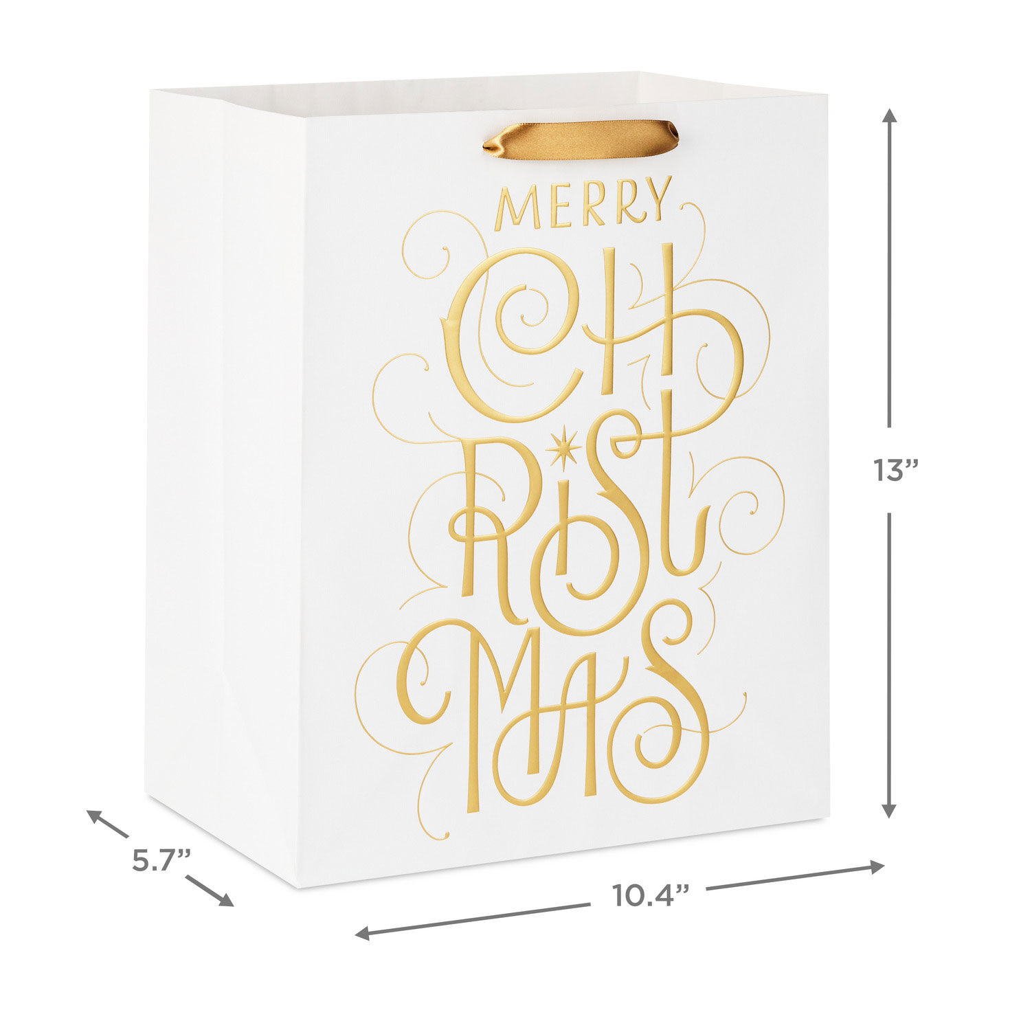 Merry Christmas Calligraphy on White Large Gift Bag measurement image number 3