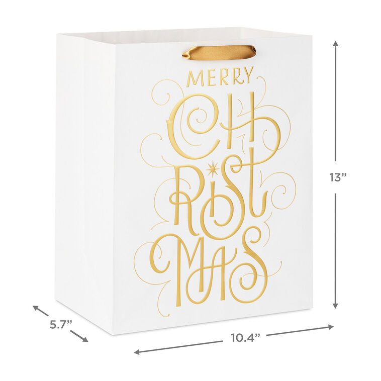 Merry Christmas Calligraphy on White Large Gift Bag measurement image number 3