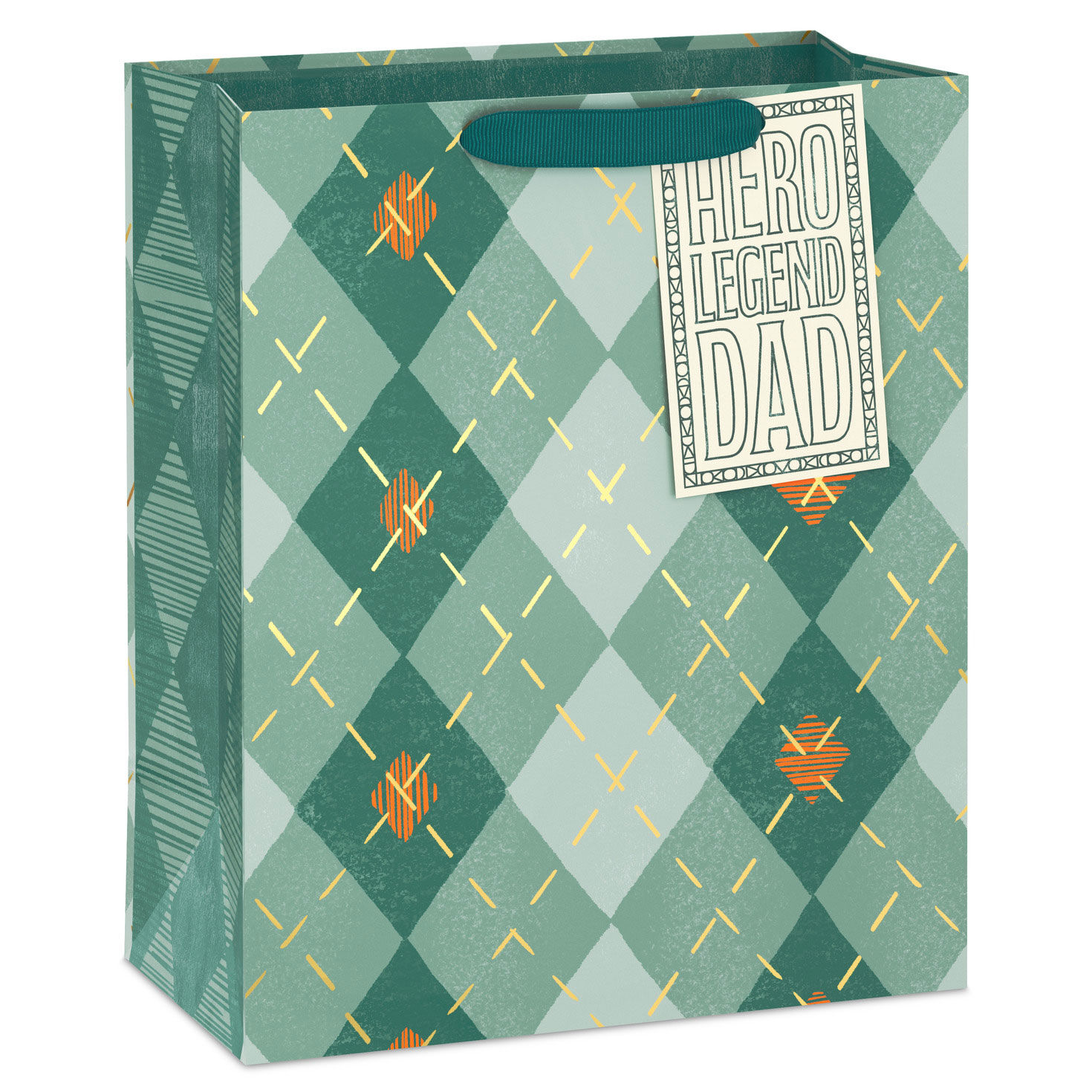13" Sage Argyle Large Father's Day Gift Bag