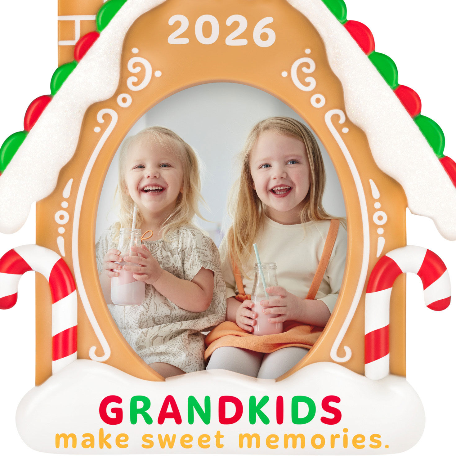 Grandkids Gingerbread House Photo Frame Ornament upclose view image number 5