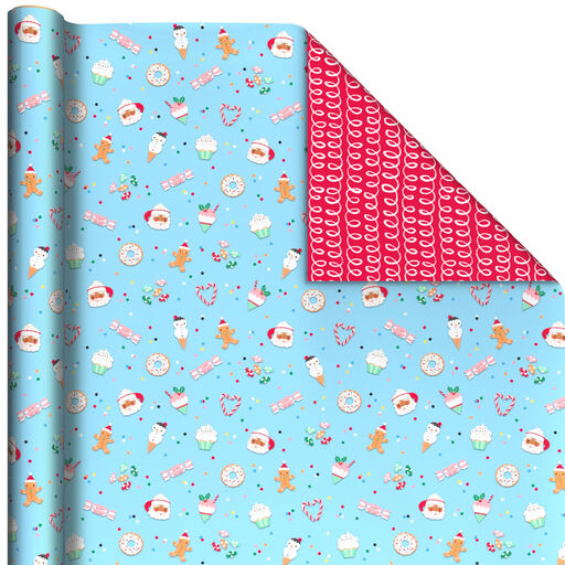 Sweets and Treats/Red Loops Reversible Christmas Wrapping Paper, 35 sq. ft., 