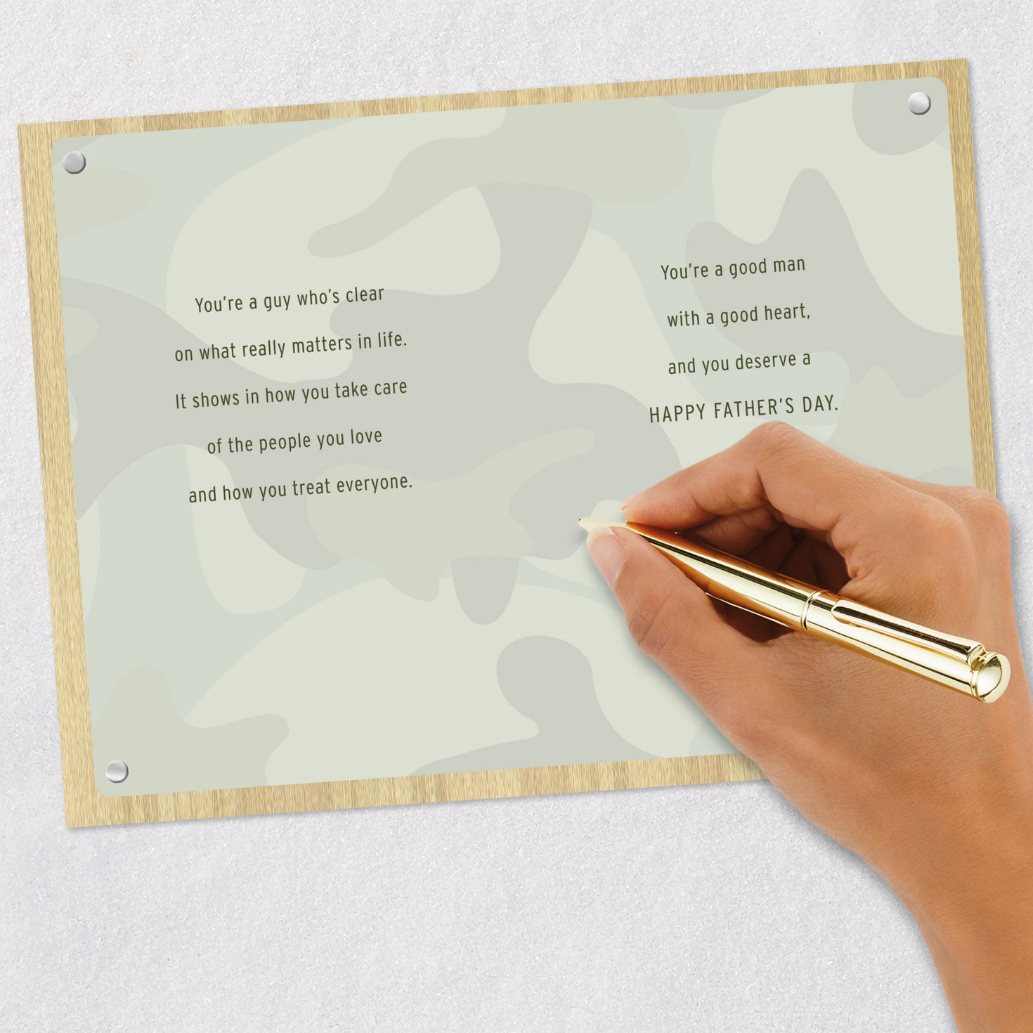Camouflage on Wood Father's Day Card Card Back with Envelope image number 7