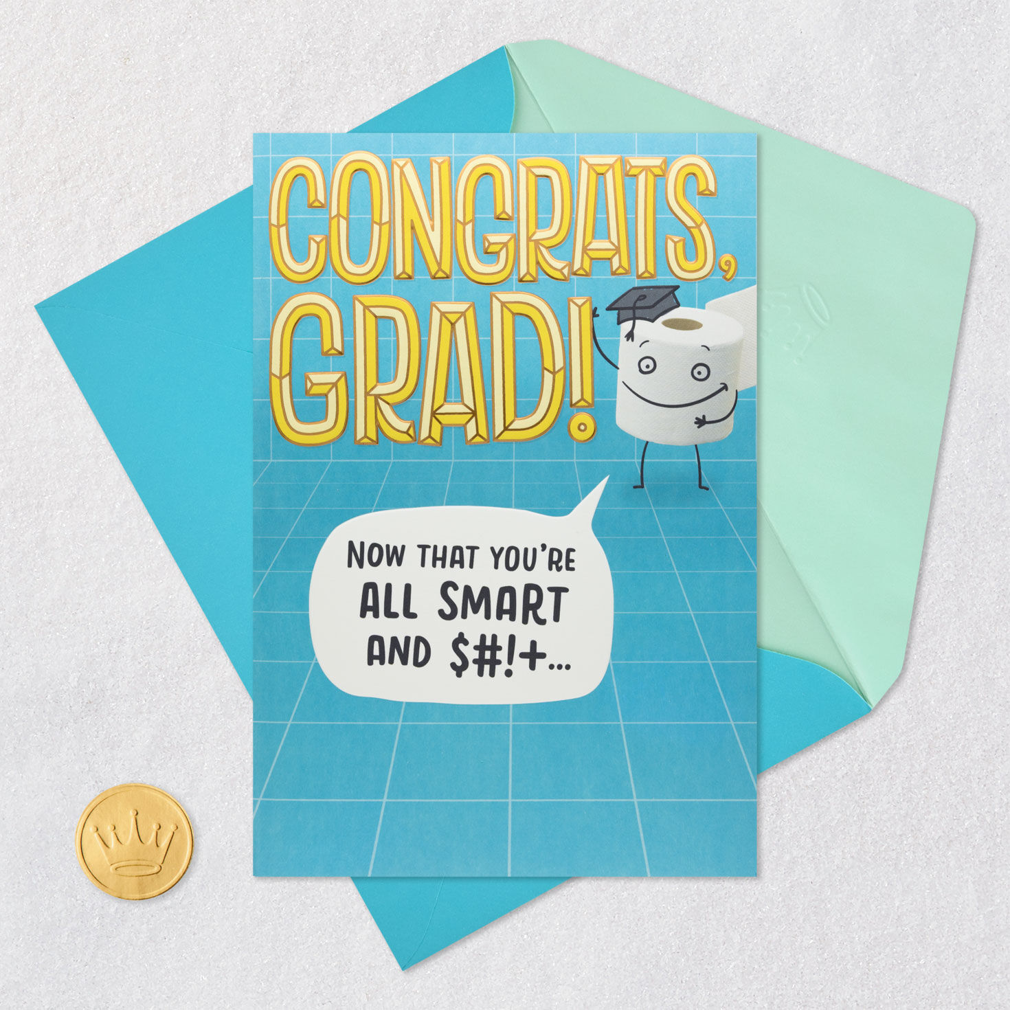 Bathroom Toilet Paper Roll Sweary Graduation Card Card Front with Envelope and Gold Seal image number 5