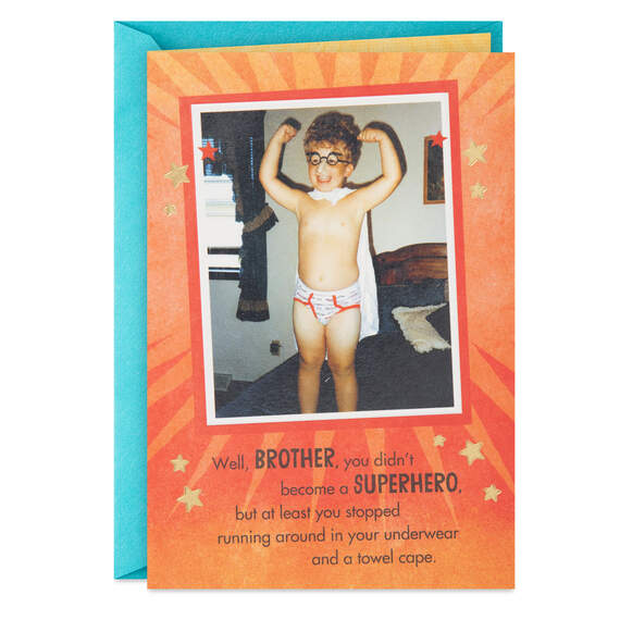 Little Superhero Funny Birthday Card for Brother