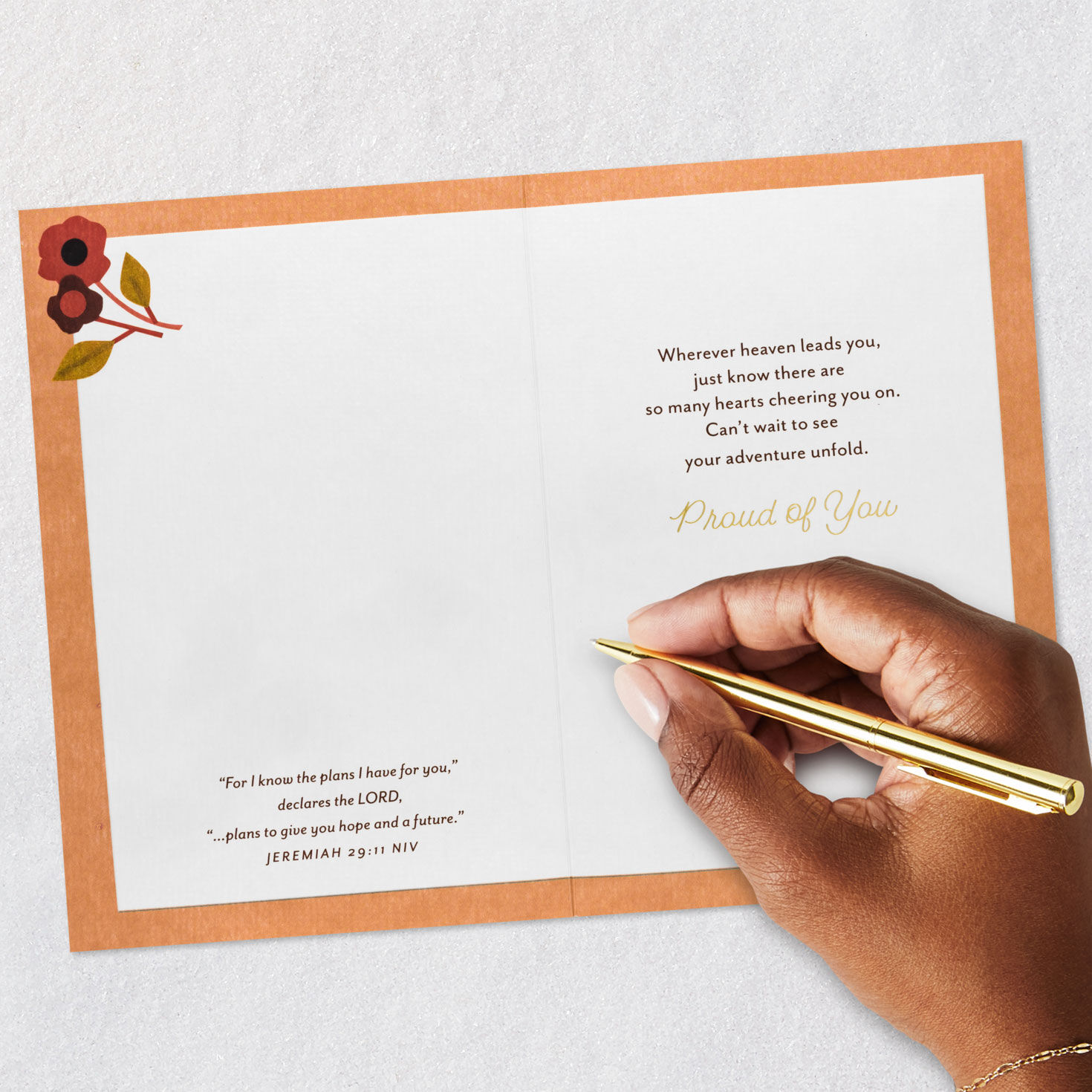 Pink Floral Scroll Religious Graduation Card for Her signing card image number 7