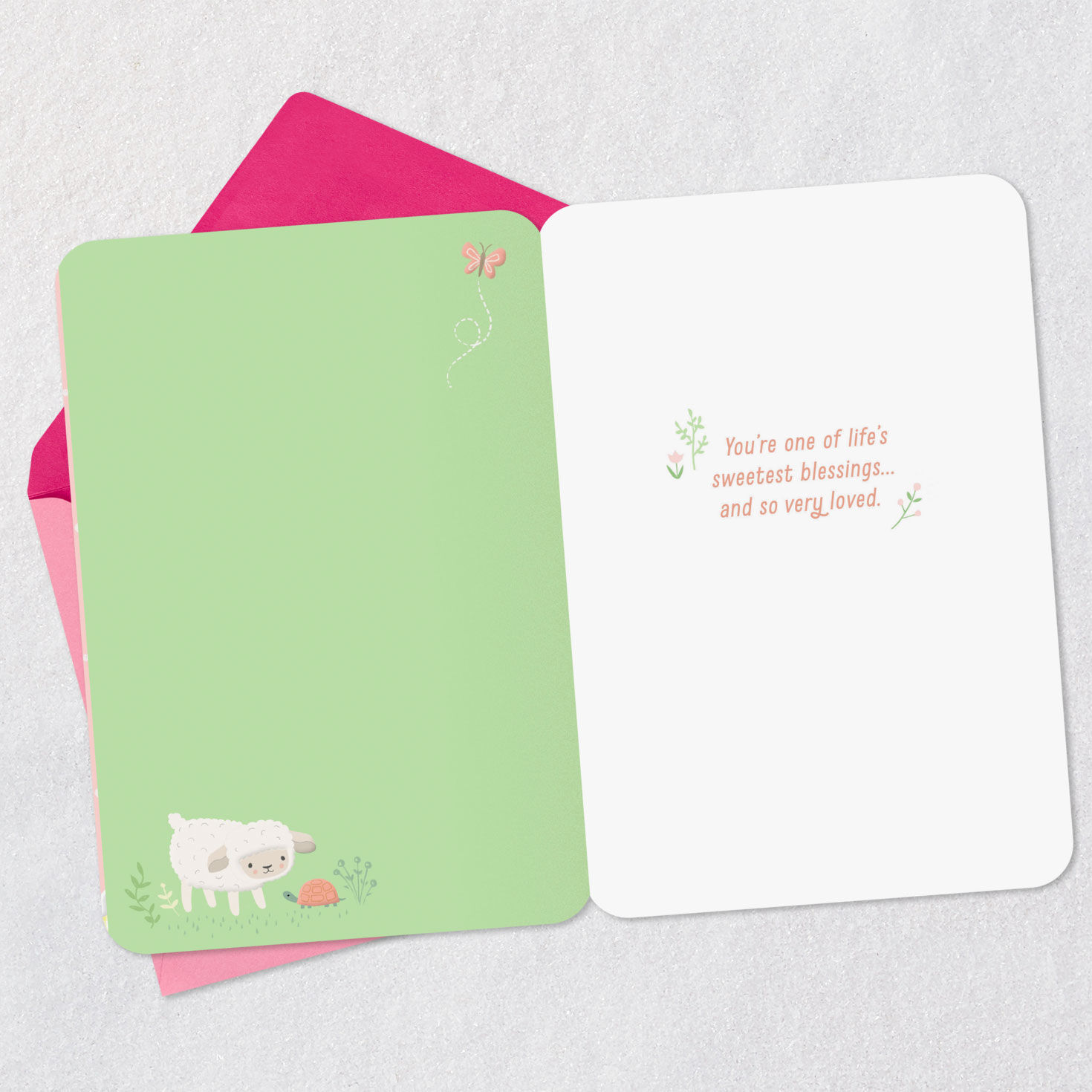 Lamb on Yellow and Pink Easter Card for Goddaughter Open Card with Envelope image number 3