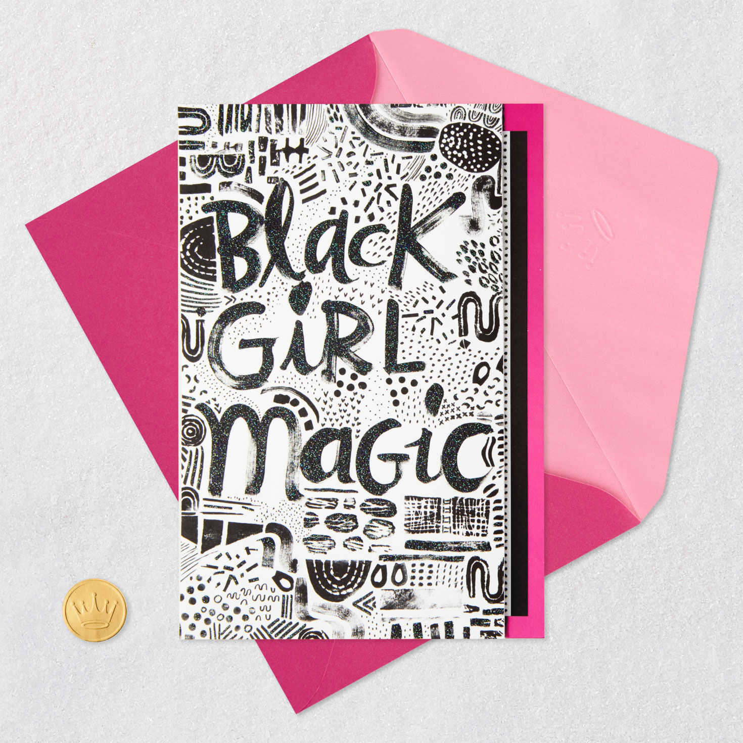Black White Patterns and Doodles Birthday Card Card Front with Envelope and Gold Seal image number 5