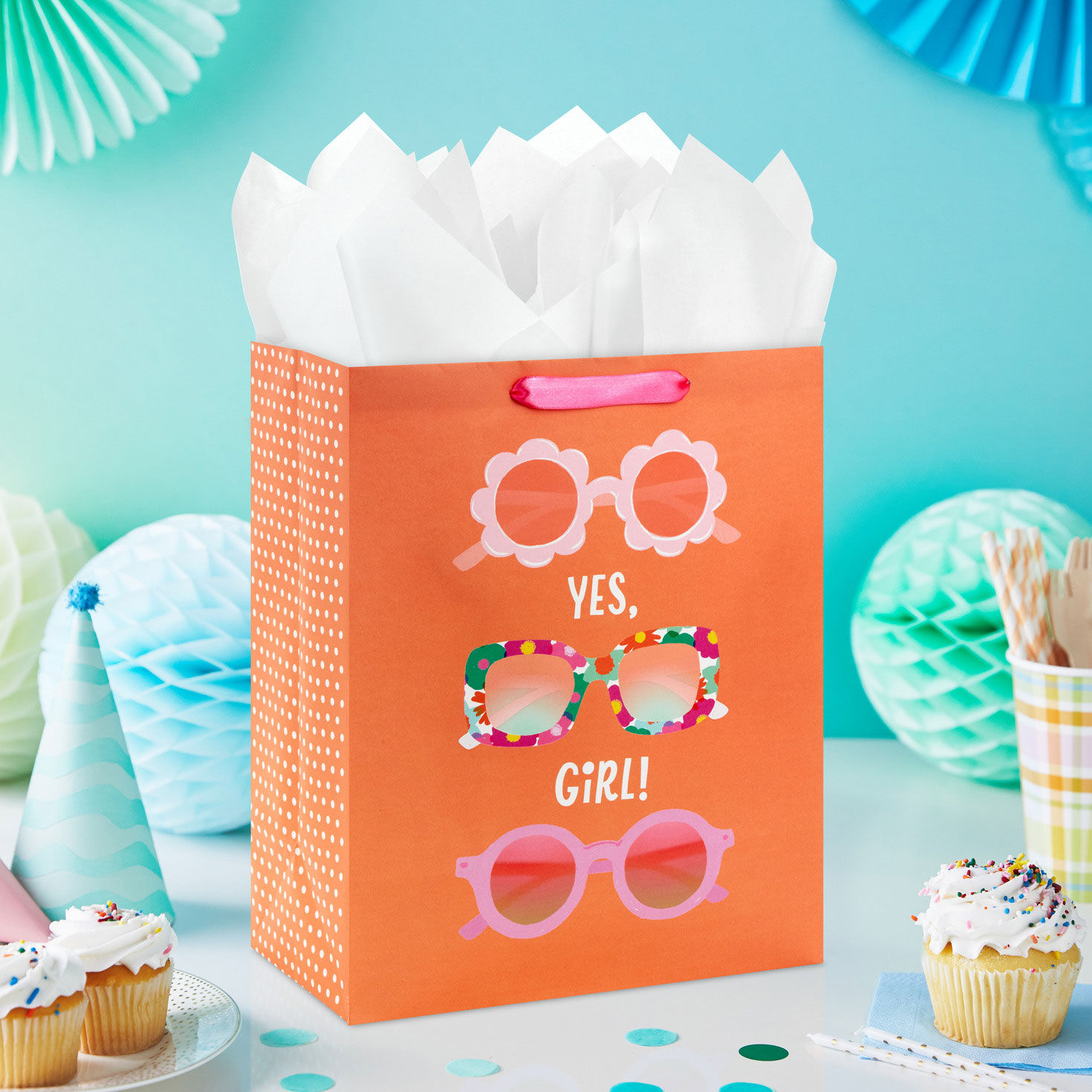 Sunglasses on Orange Large Gift Bag for Her in use image number 2