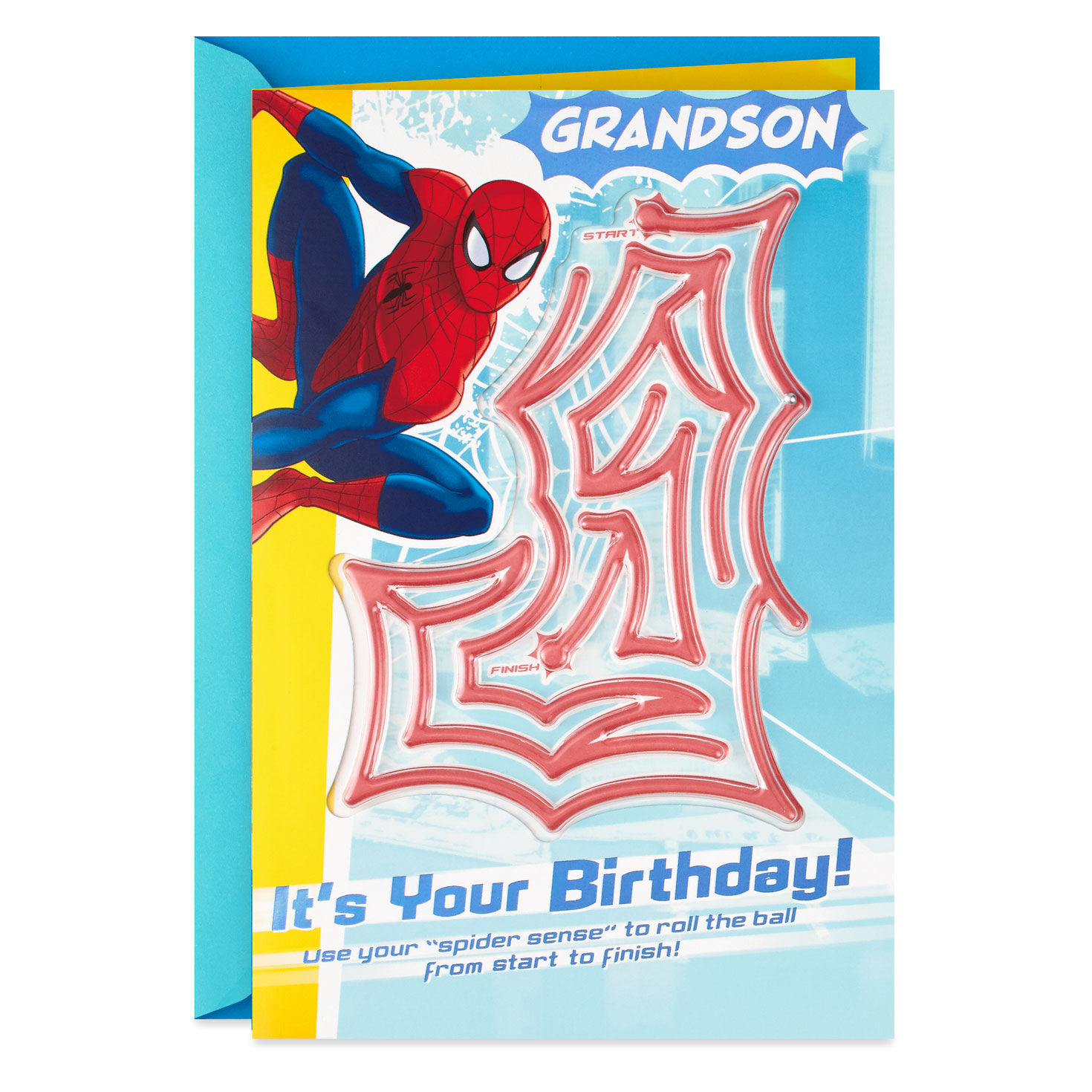 Marvel Spider-Man Birthday Card for Grandson With Pinball Maze
