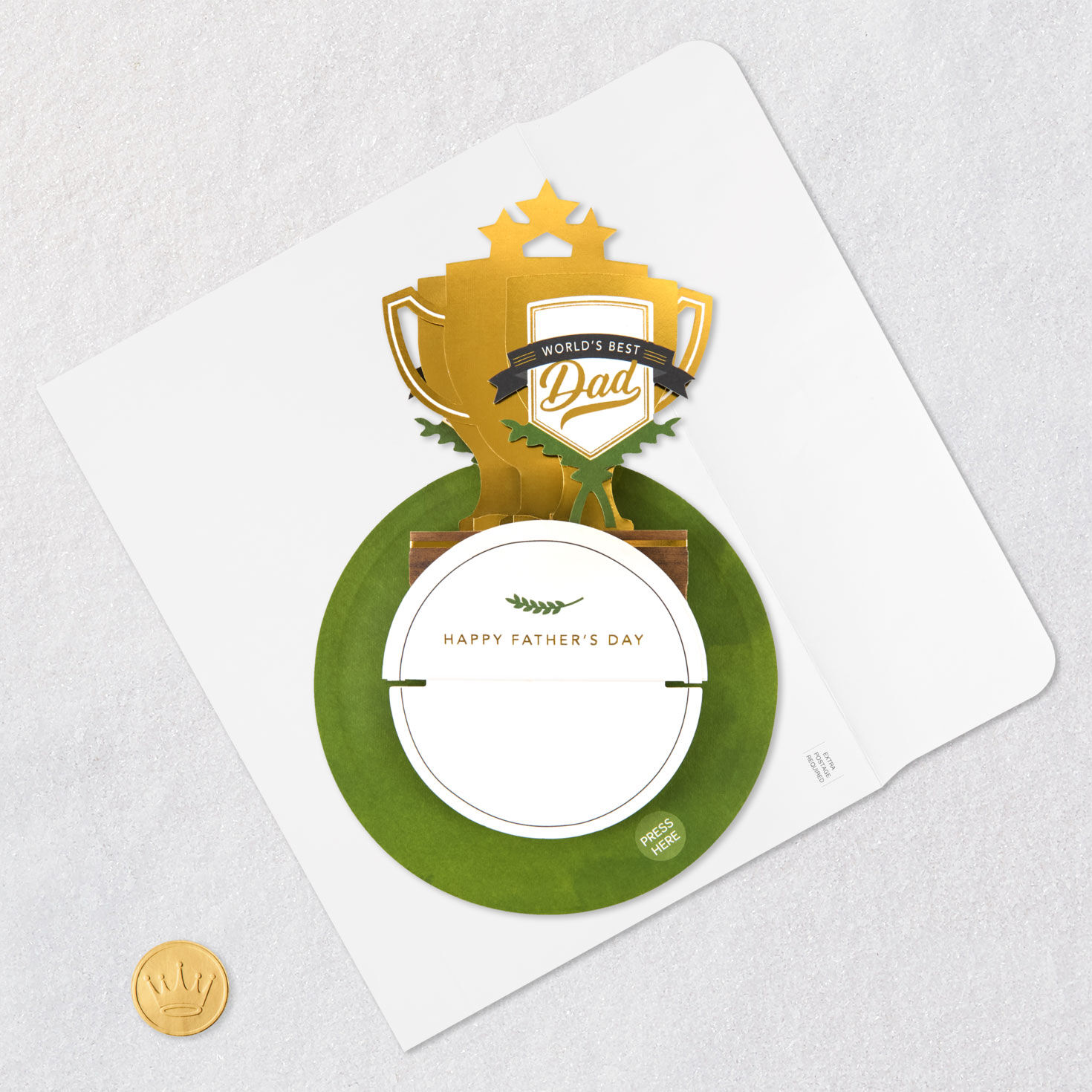 World's Best Dad Trophy Pop-Up Father's Day Card With Music Card Front with Envelope and Gold Seal image number 5