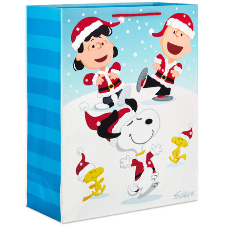 15.5" Peanuts® Santa Snoopy and Friends in Snow Christmas Gift Bag, , large