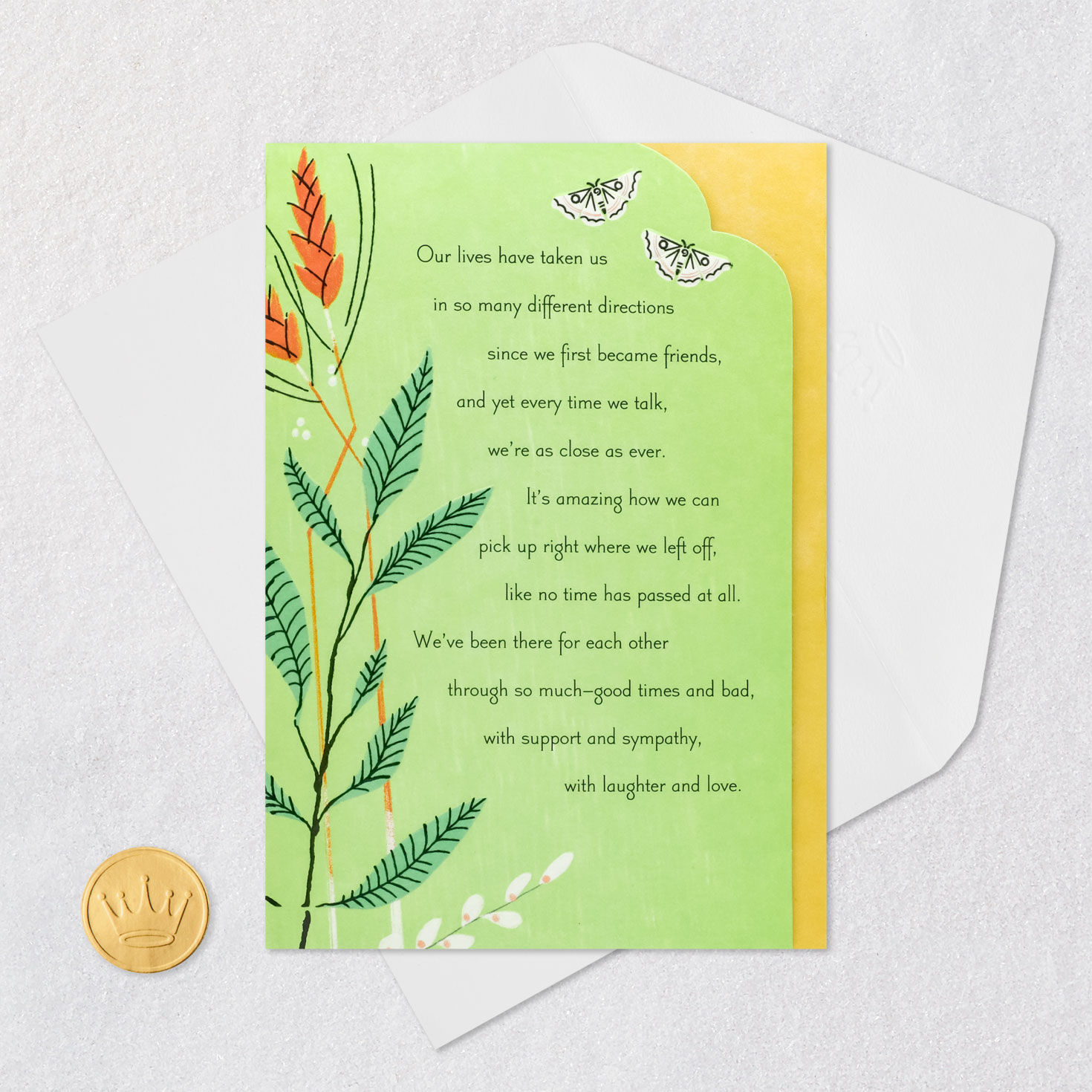 Green Botanical Butterfly Friendship Card Card Front with Envelope and Gold Seal image number 6