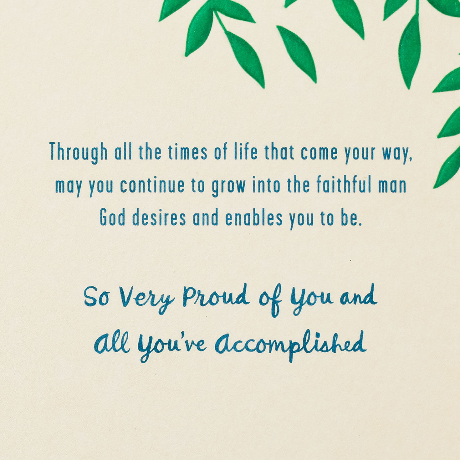 Blue Grad Cap with Leaves Religious Graduation Card Sentiment image number 2