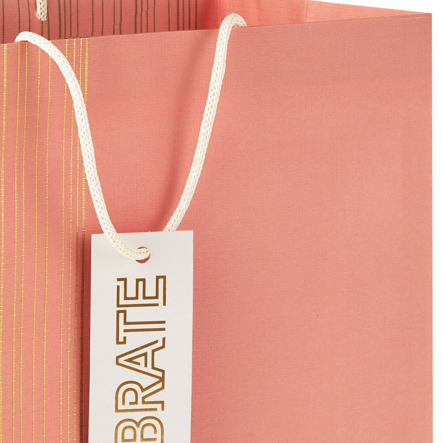 Gold Lines on Coral Large Gift Bag Handle Detail image number 4