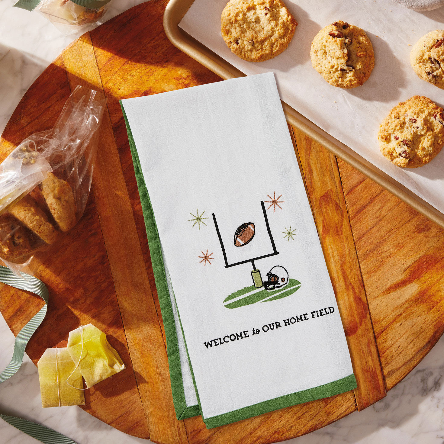 Welcome to Our Home Field Tea Towel in use image number 2