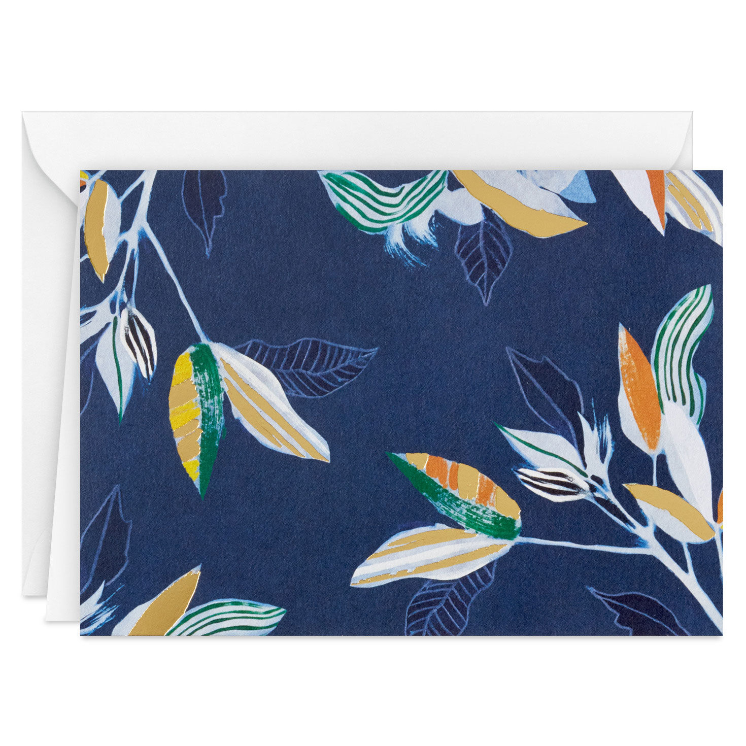 Artistic Leaves on Navy Blank Note Cards Pack card front image number 2