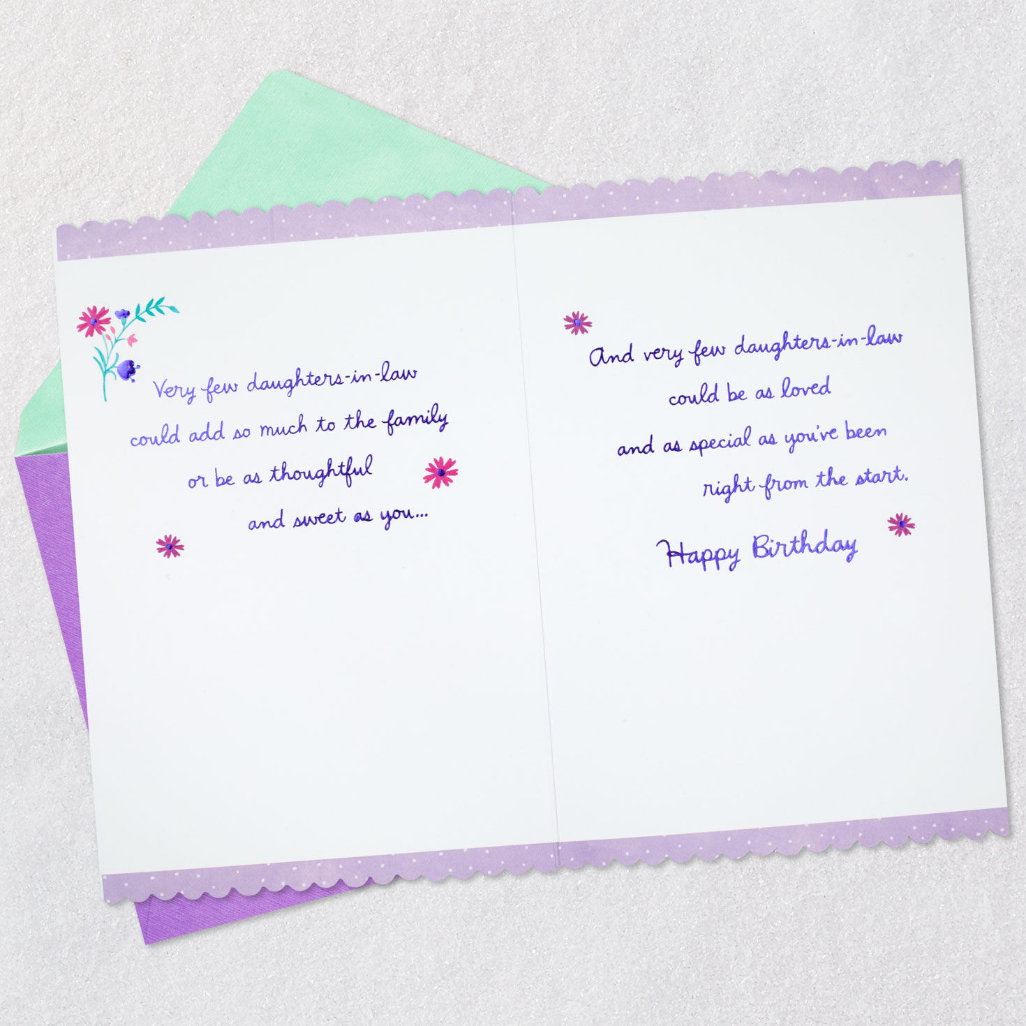 Bird and Flowers Daughter-in-Law Birthday Card Open card with envelope image number 4