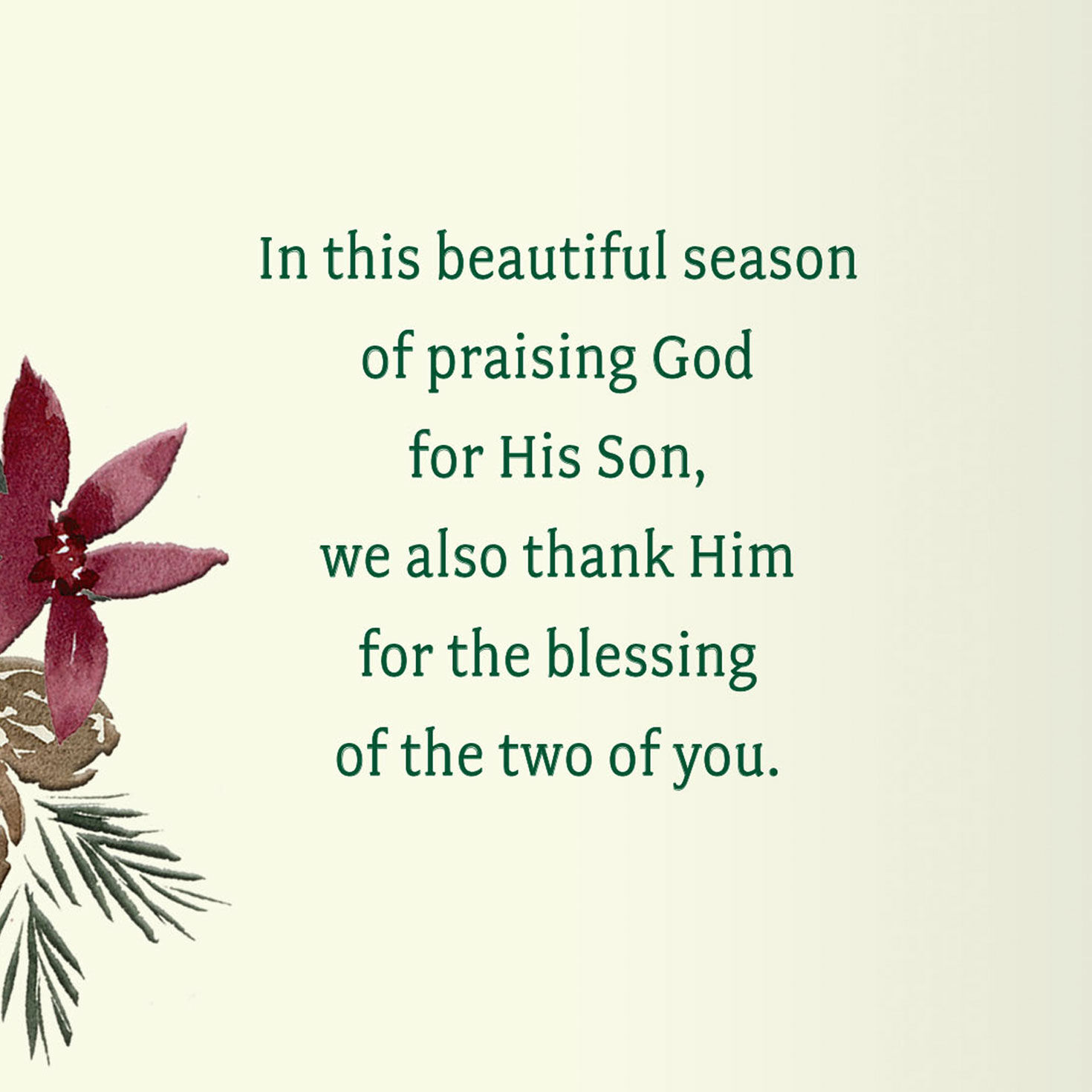 Poinsettia Floral Couple Religious Christmas Card Sentiment image number 4
