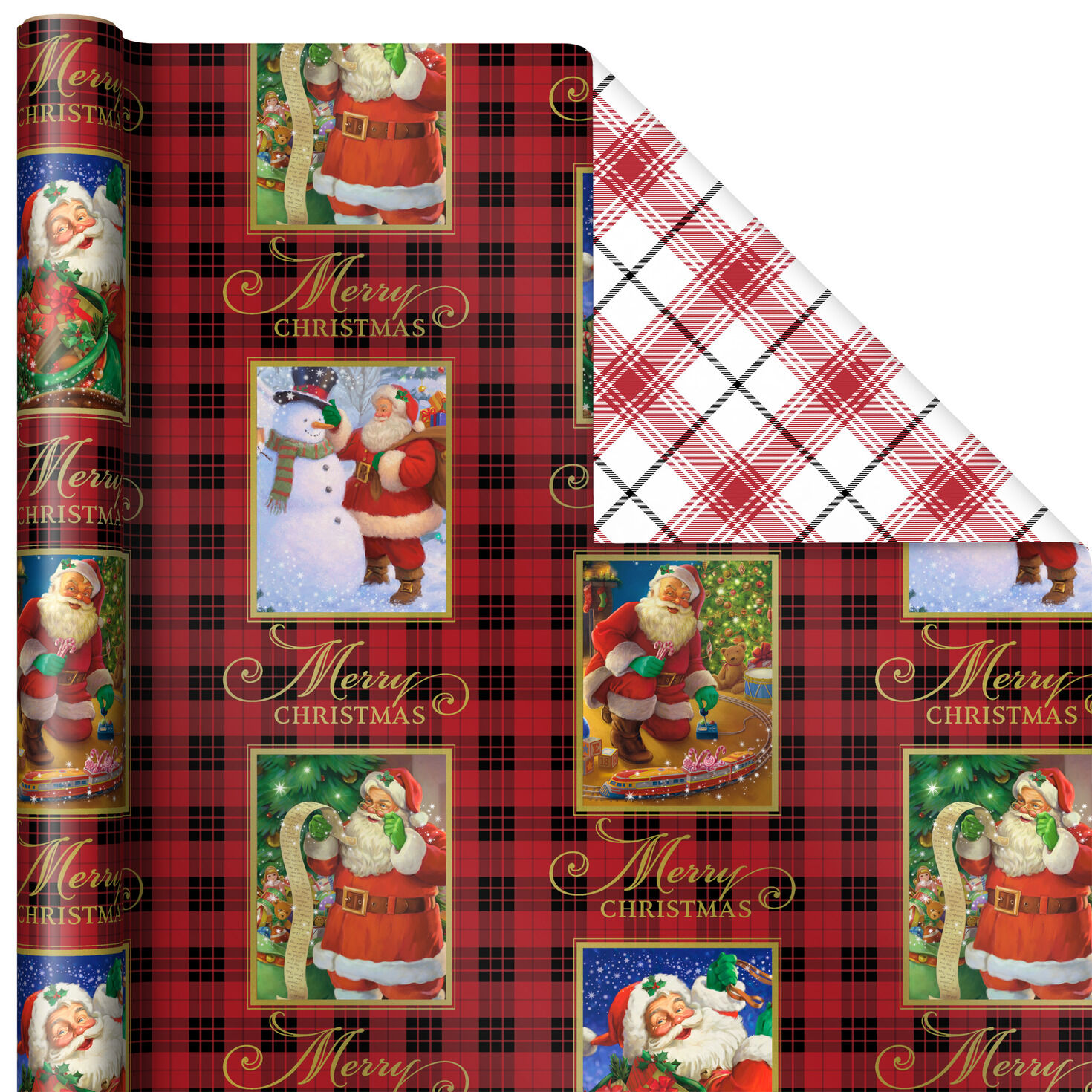 Santa and Plaids Assorted Reversible Gift Wrap  image number 4