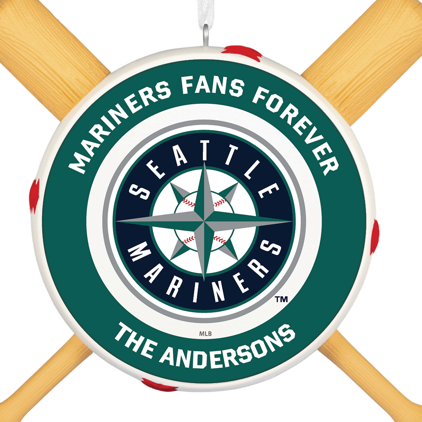Seattle Mariners Personalized Text Ornament closeup view image number 6