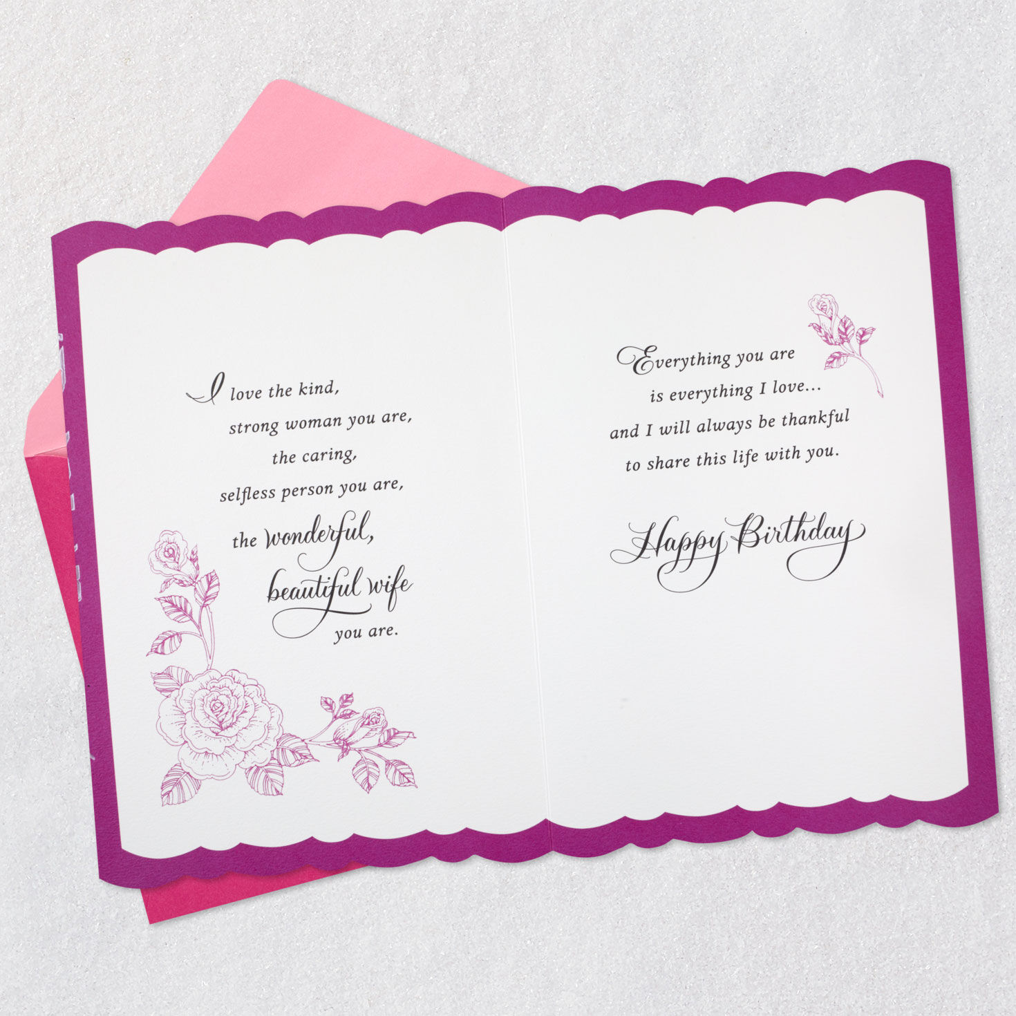Birds and Flowers Wife Birthday Card Open card with envelope image number 4