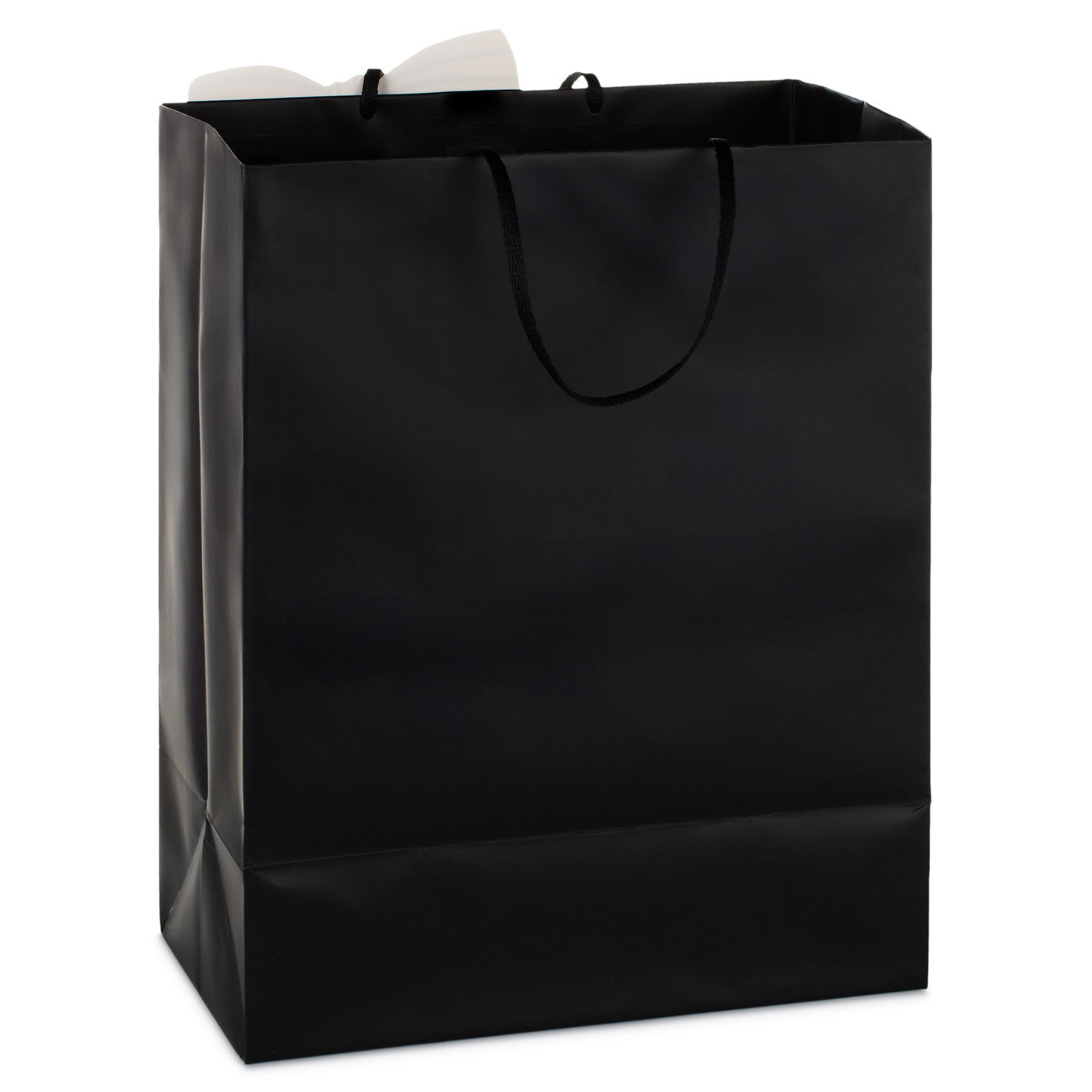 Solid Black Large Holiday Gift Bag with Bow back image number 6
