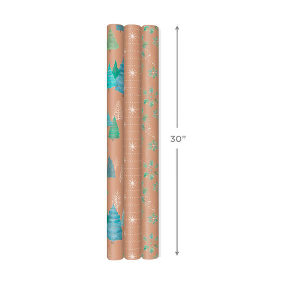 Winter Nature Kraft Prints 3-Pack Christmas Wrapping Paper, 90 sq. ft., , large image number 4