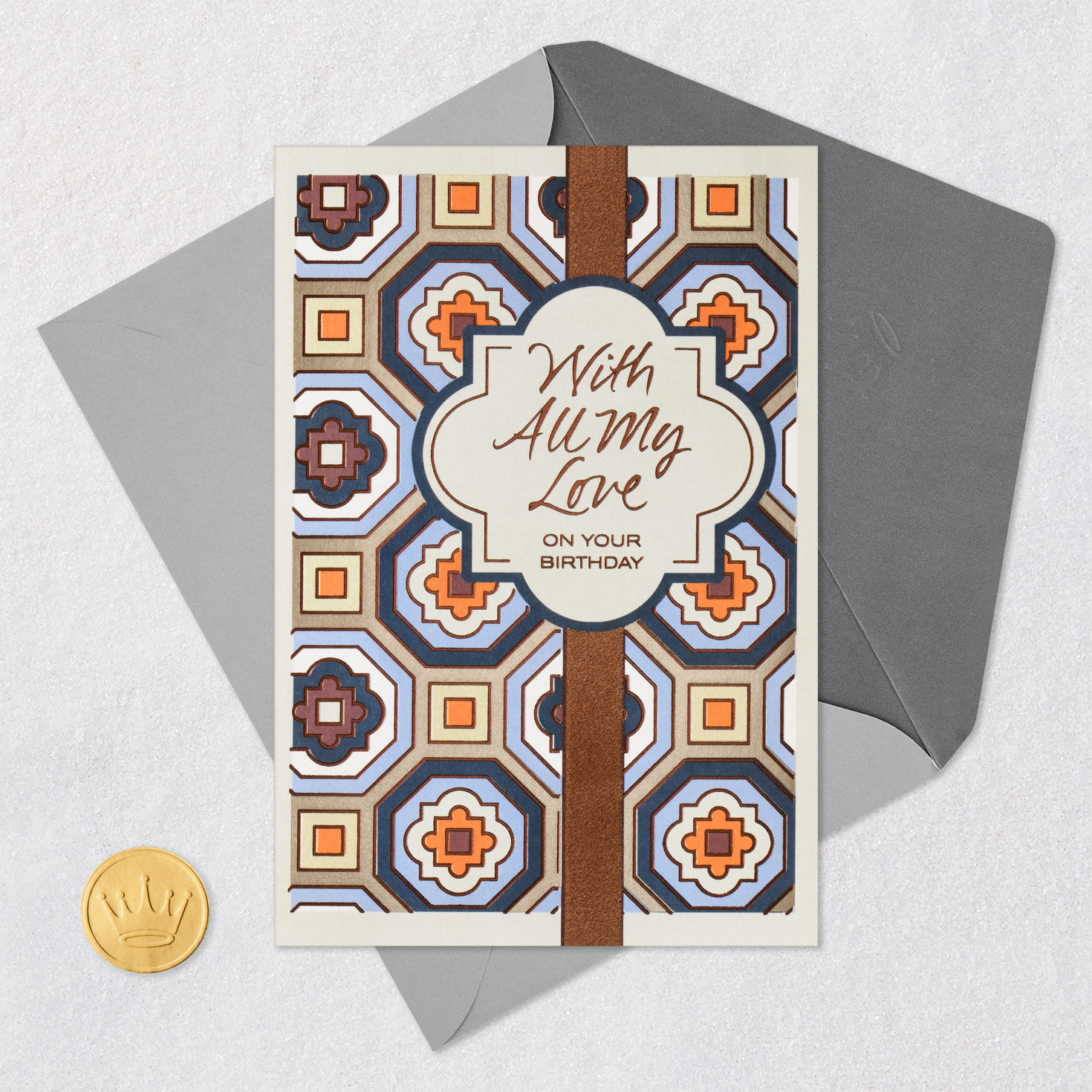 Moroccan Tile Romantic Love Birthday Card Card Front with Envelope and Gold Seal image number 6