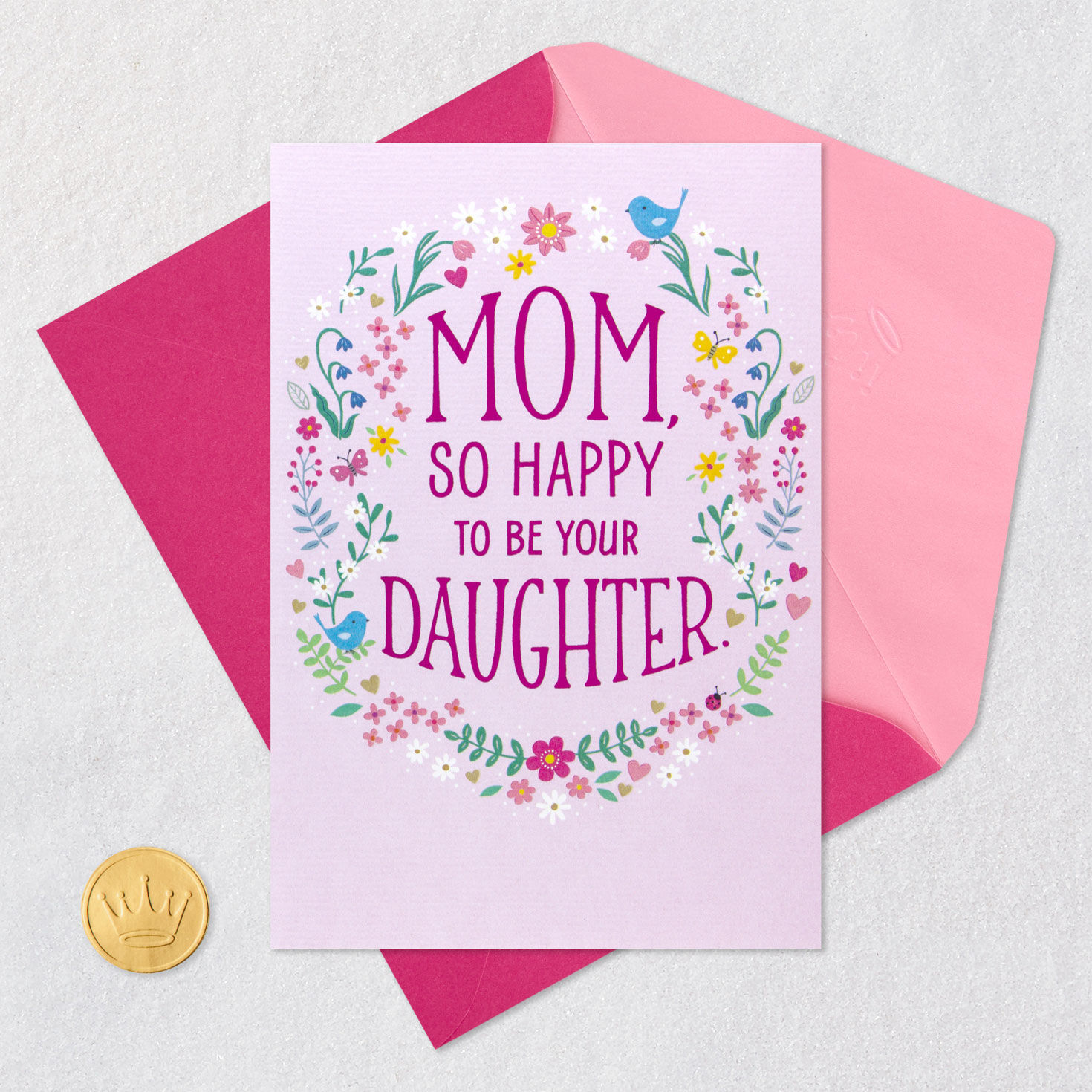 Floral Wreath Mom Mother's Day Card From Daughter Card Front with Envelope and Gold Seal image number 6