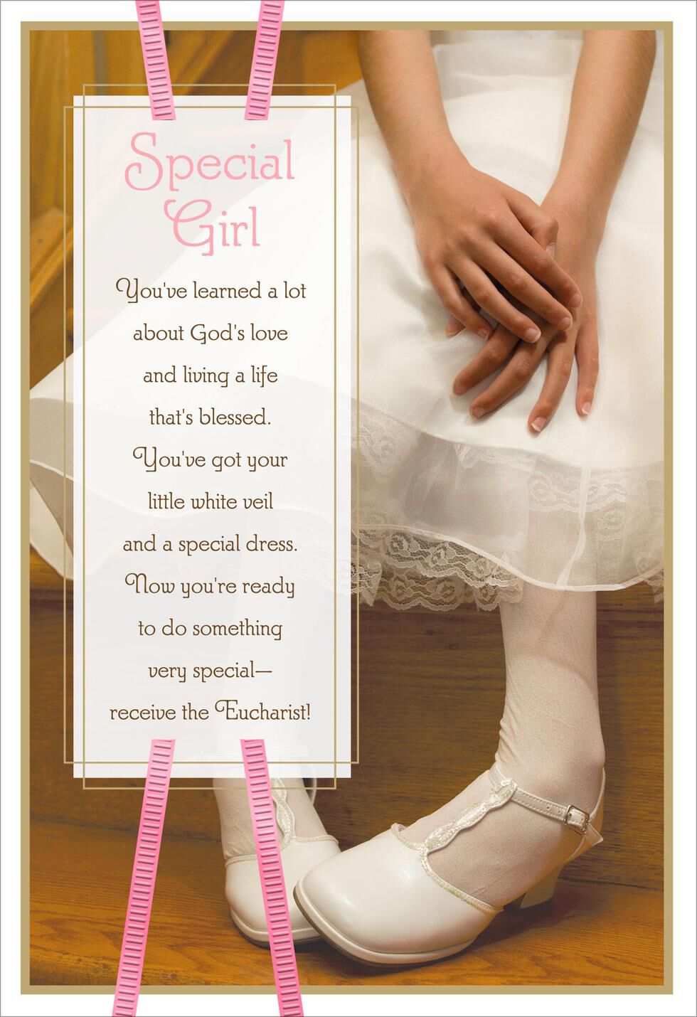 White Dress Religious First Communion Card for a Special Girl