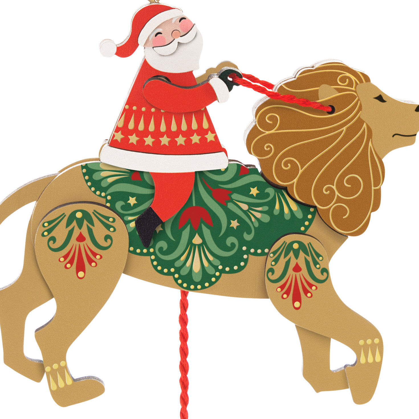 Santa on Lion Pull-String Keepsake Ornament closeup view image number 5