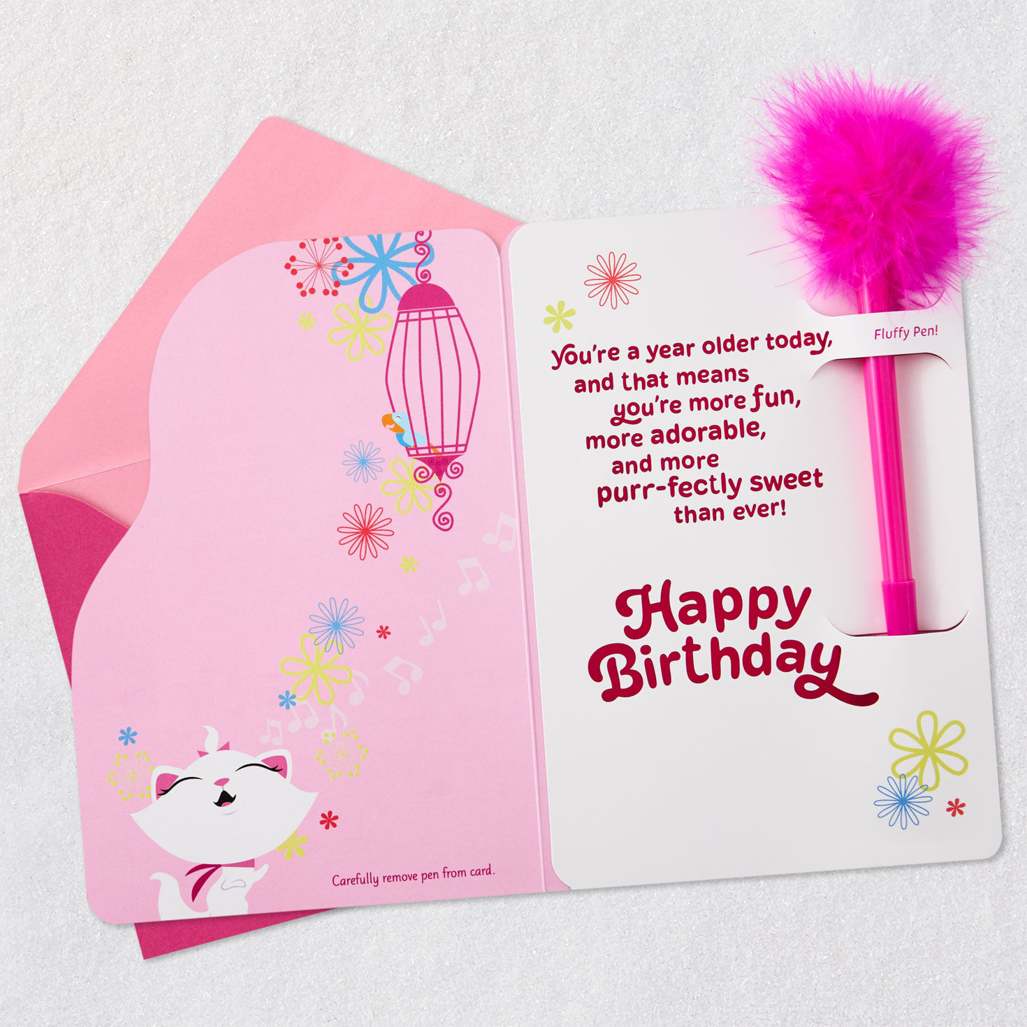 Disney The Aristocats Marie Purr-fectly Sweet Birthday Card for Kids With Feather-Topped Pen for only USD 7.99 | Hallmark