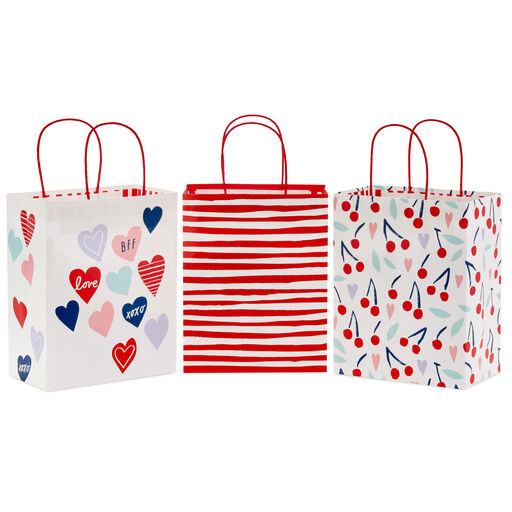 9.6" Assorted 3-Pack Medium Valentine's Day Gift Bags, 