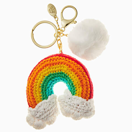 Crochet Rainbow and Pom-Pom Keychain, , large
