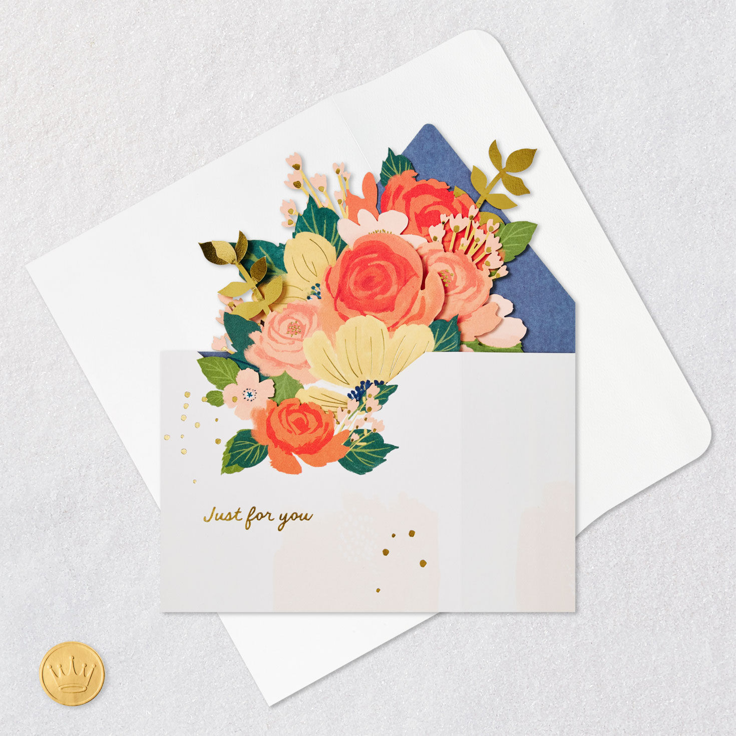 Orange and Yellow Flowers in Envelope Pop-up Card Card Front with Envelope and Gold Seal image number 5