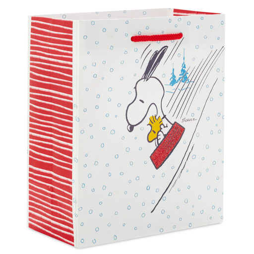 6.5" Peanuts® Snoopy and Woodstock Sledding Small Christmas Gift Bag, 