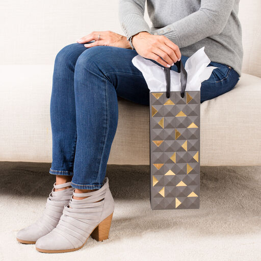 12.8" Geometric Embossed Wine Gift Bag, 