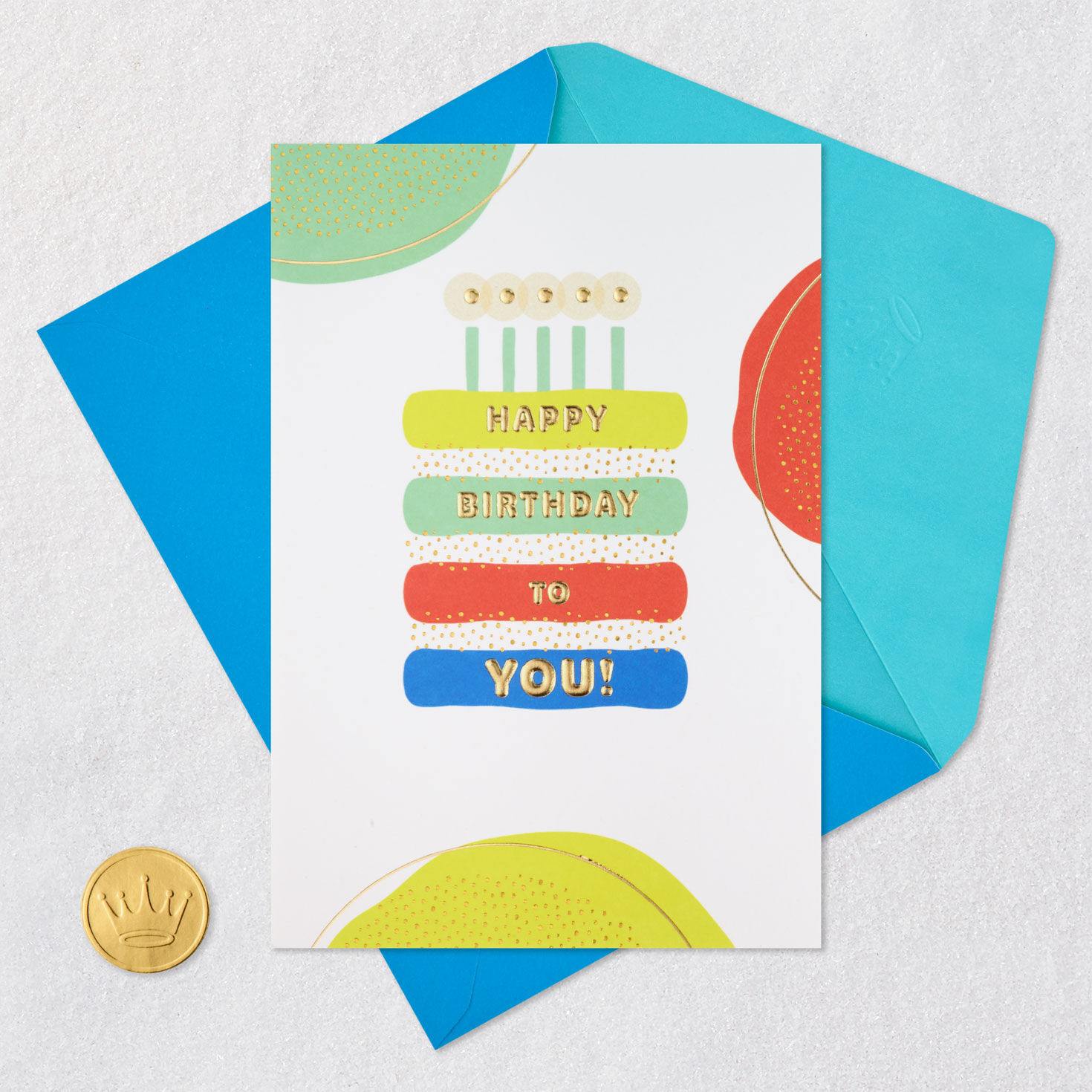 Colorful Striped Cake and Dots Birthday Card Card Front with Envelope and Gold Seal image number 6