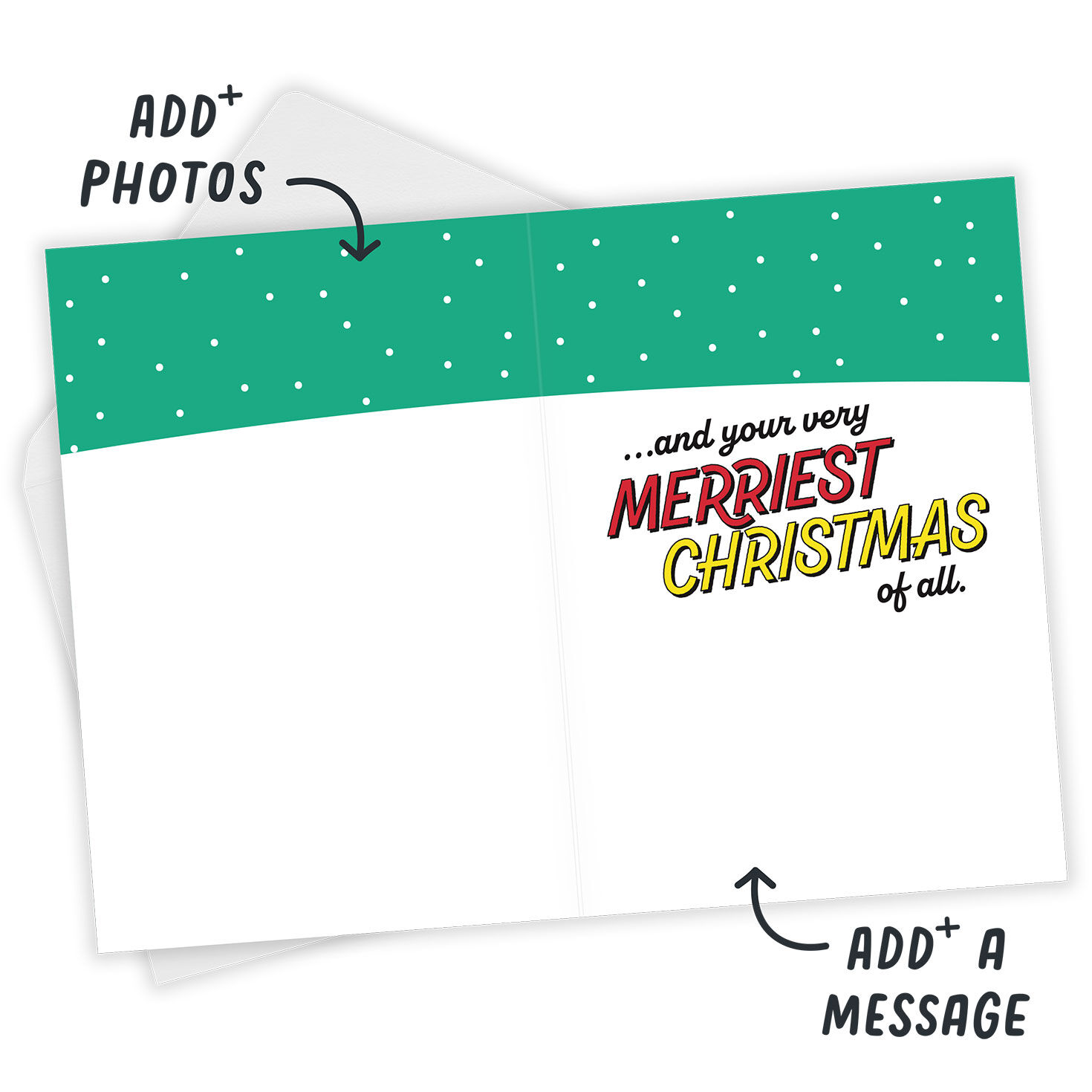 Snoopy With Tree Personalized Christmas Card Open Card with Envelope indicating personalization image number 3