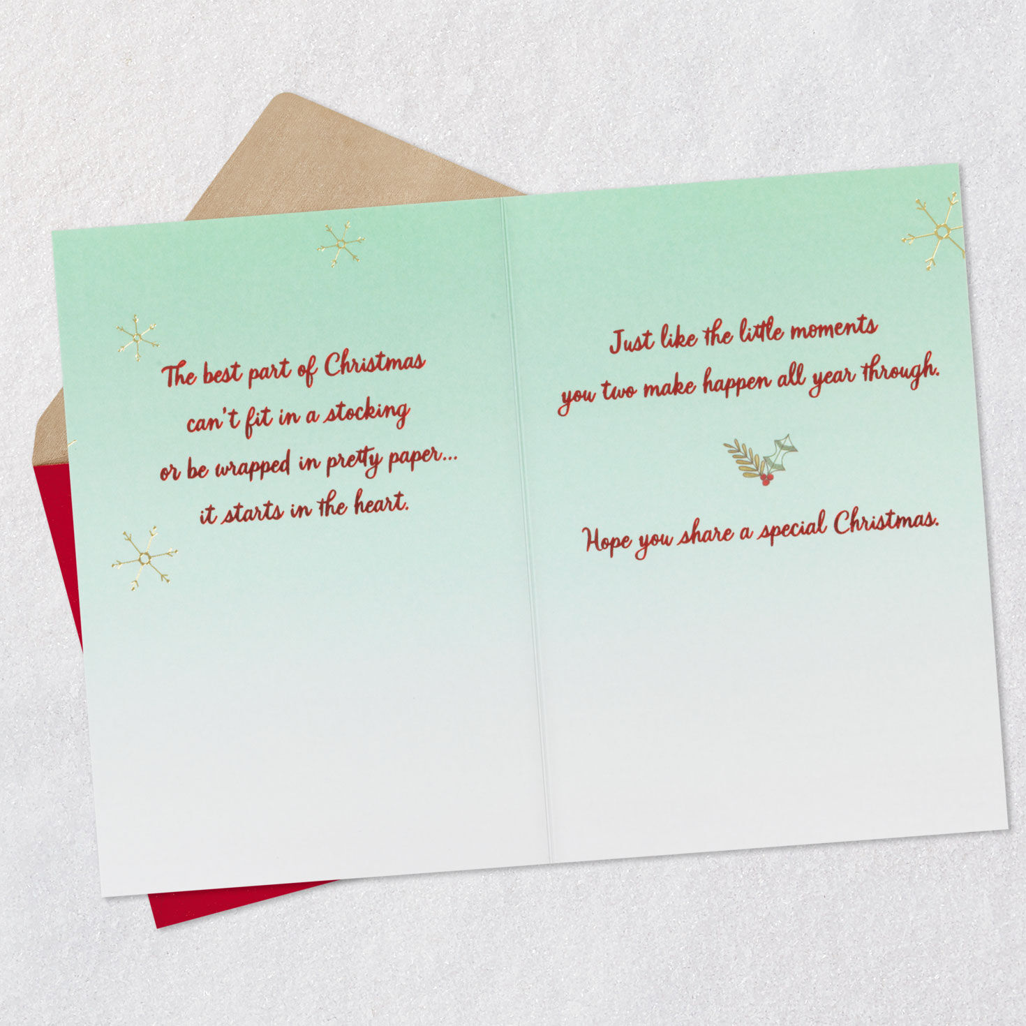 Two Stockings Christmas Card for Daughter & Son-in-Law Open card with envelope image number 4