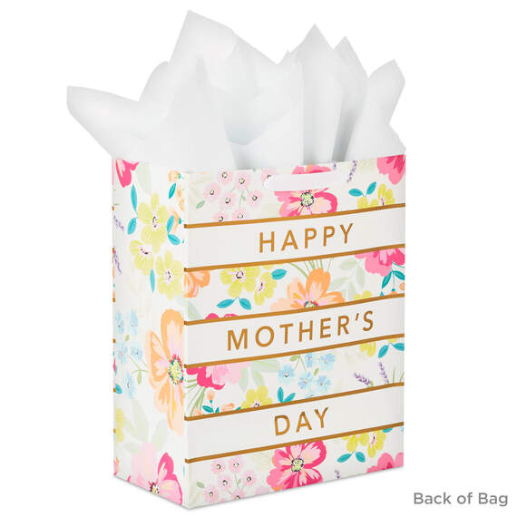 13" Floral Stripe Large Mother's Day Gift Bag With Tissue, , large image number 4