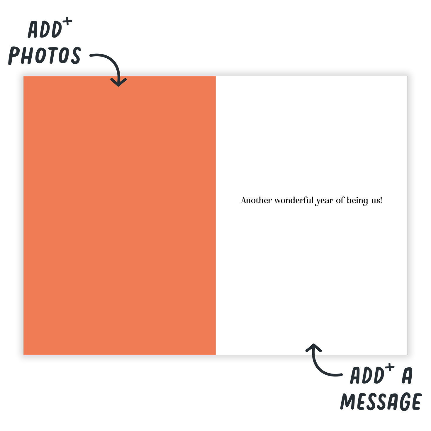 Photo Grid on Orange Personalized Anniversary Card Open Card indicating personalization image number 3