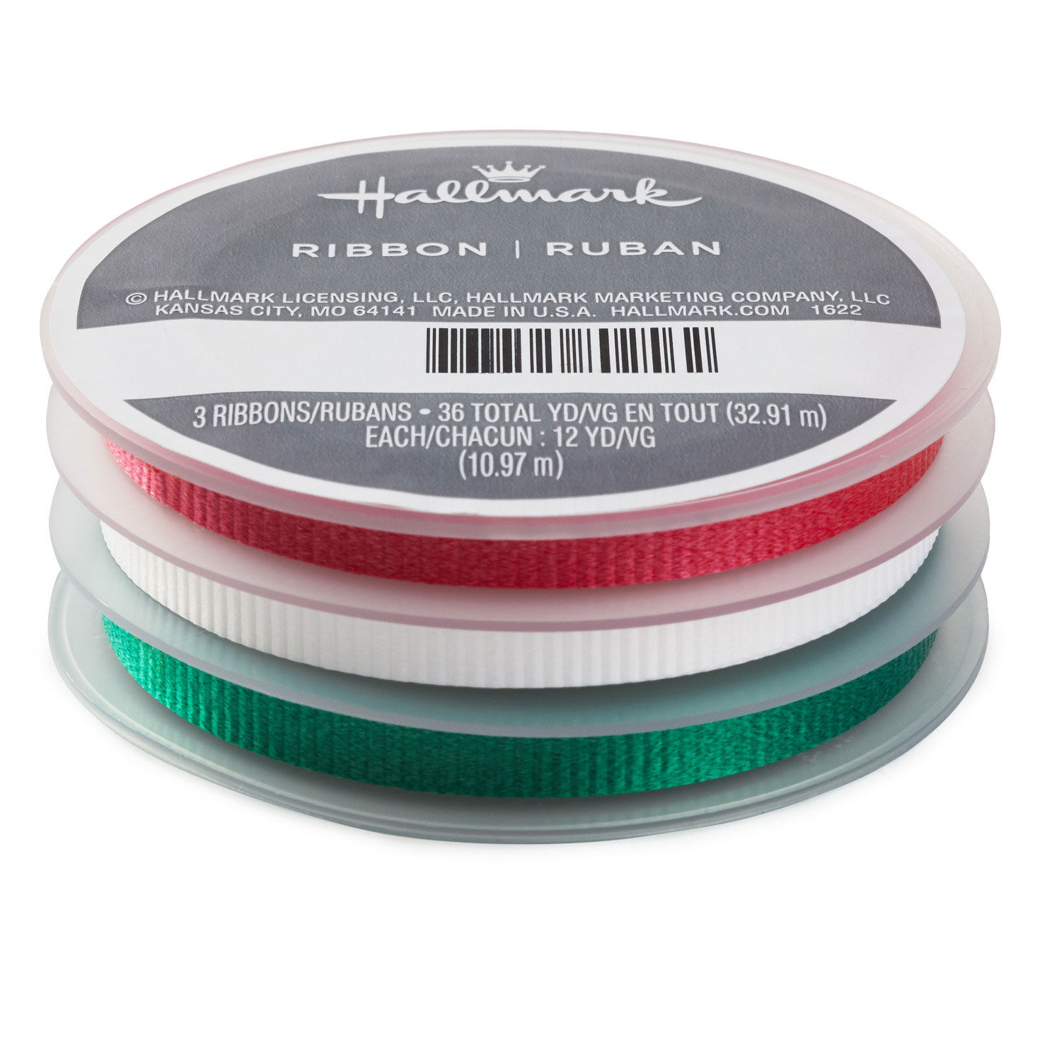 Red/Green/White 3-Pack Crimped Curling Ribbon, 108'