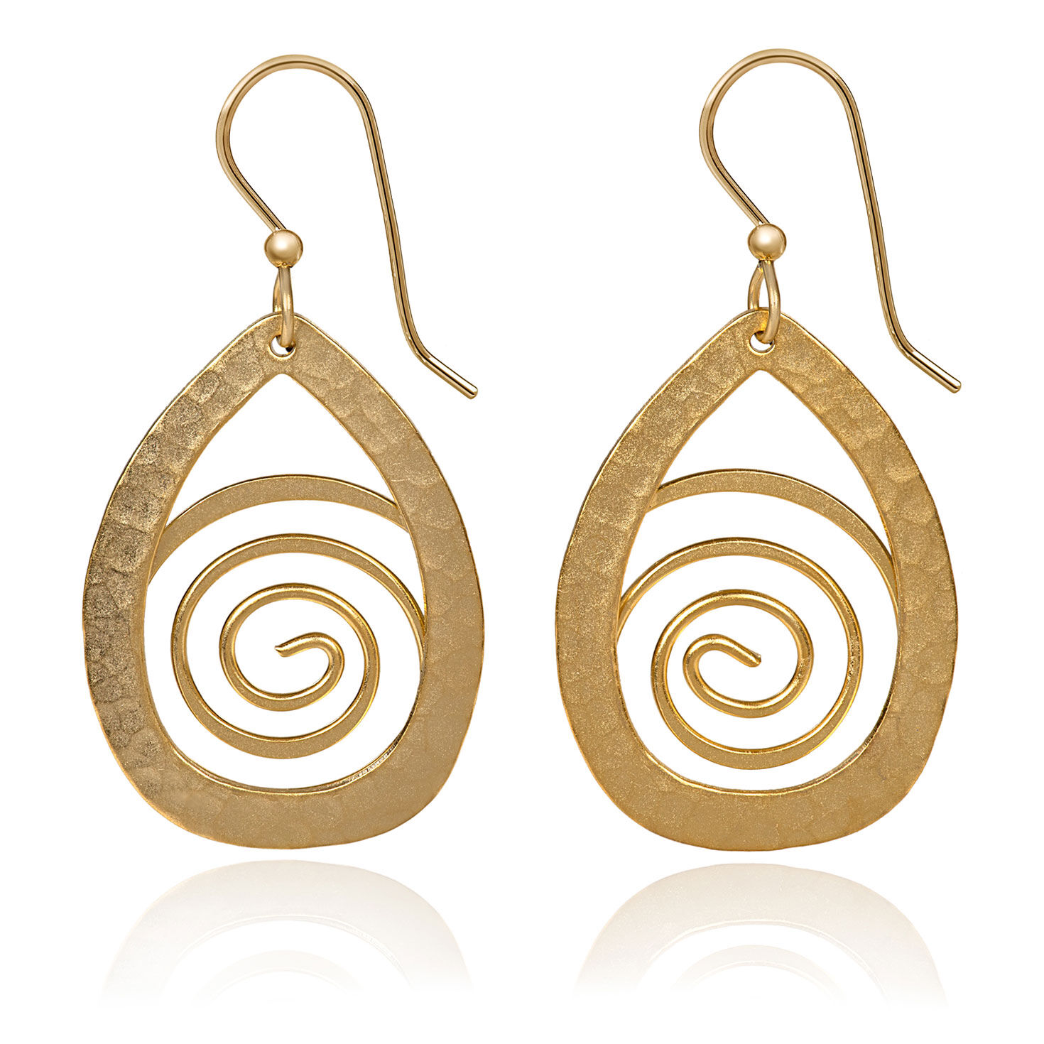 Silver Forest Gold Tone Teardrop Hammered Metal Drop Earrings With Coil Earrings Hallmark