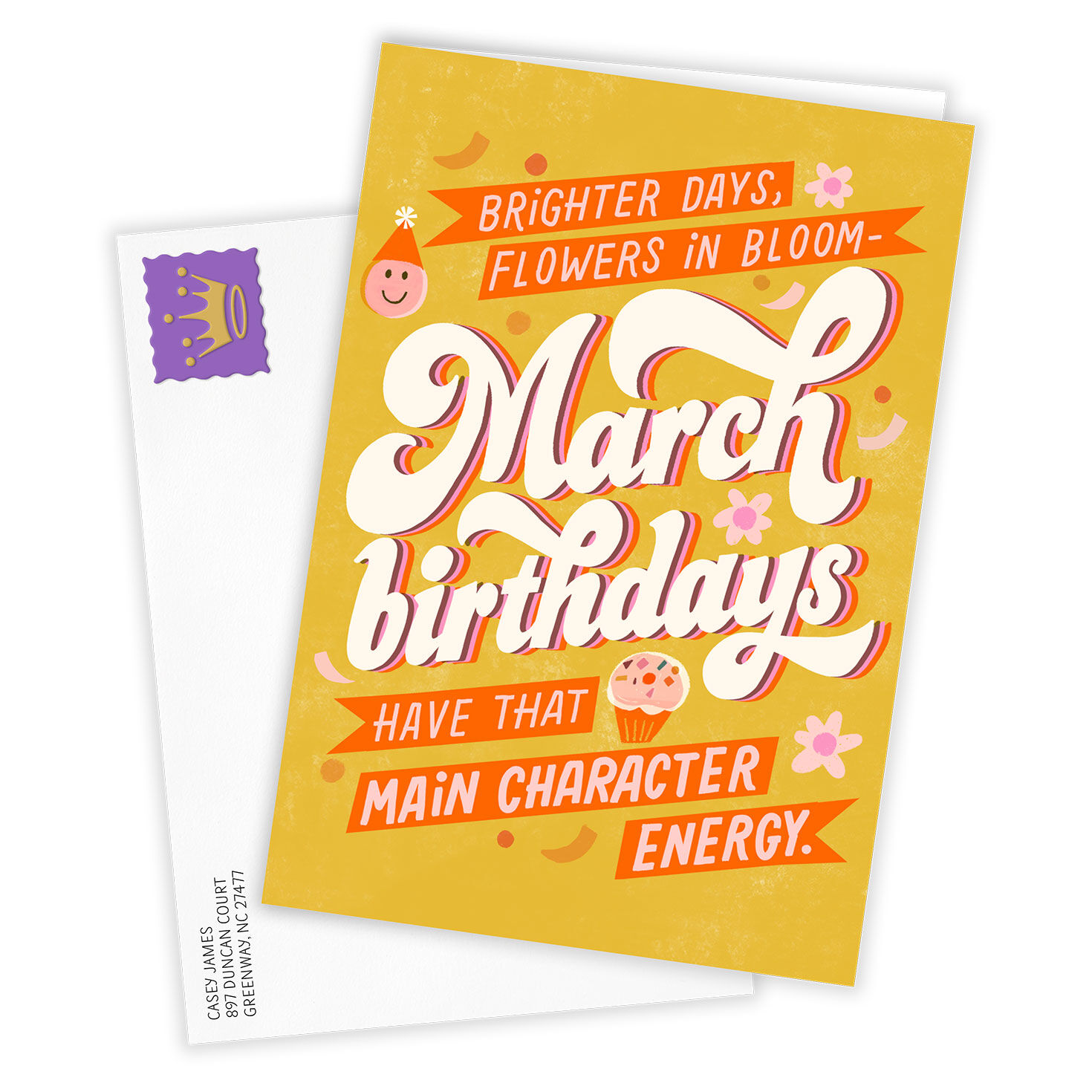 Orange March Birthdays Personalized Birthday Card Card Front with Envelope image number 2