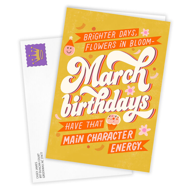 Orange March Birthdays Personalized Birthday Card Card Front with Envelope image number 2