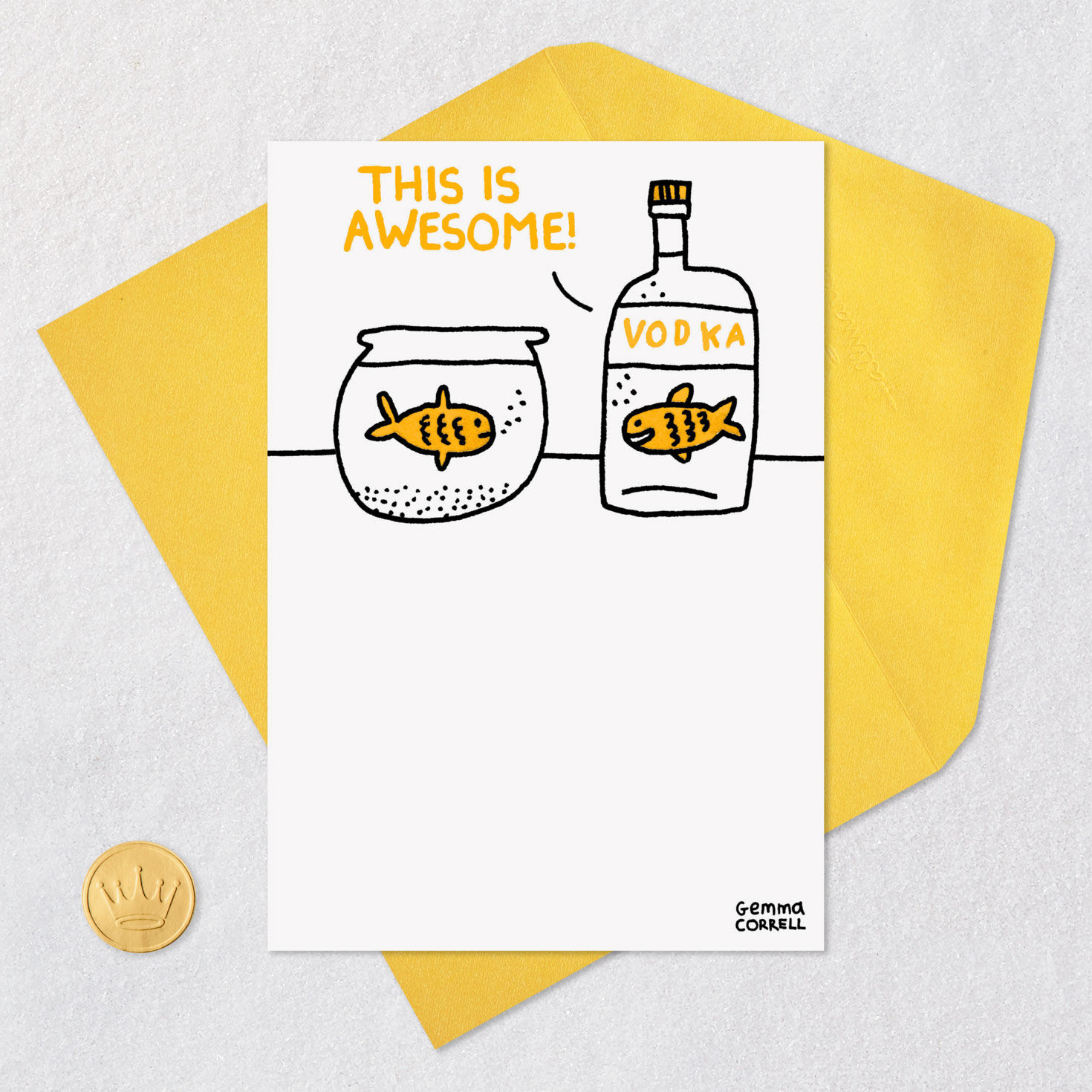 Fish in Vodka Bottle Funny Birthday Card Card Front with Envelope and Gold Seal image number 5