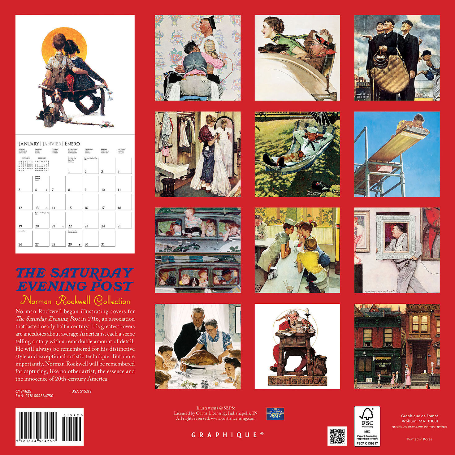 Graphique The Saturday Evening Post Norman Rockwell 2025 Wall Calendar