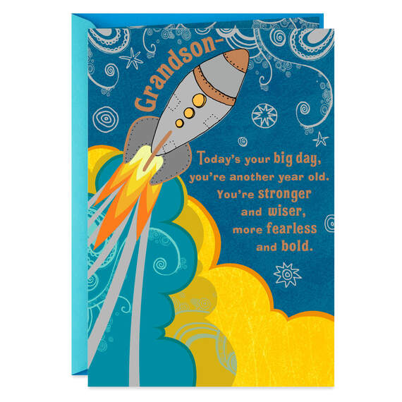 Have a Blast Rocket Ship Birthday Card for Grandson, , large image number 1